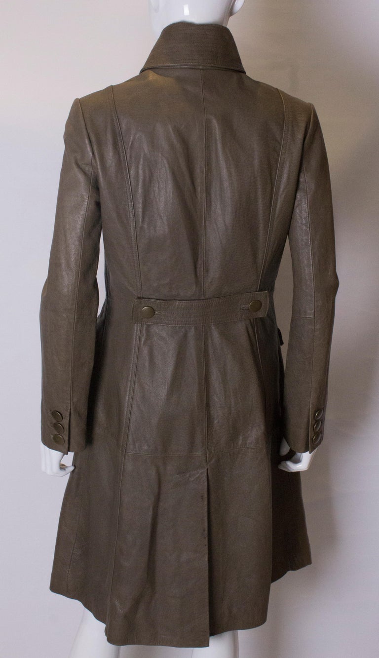 Vintage Olive Leather Coat For Sale at 1stDibs