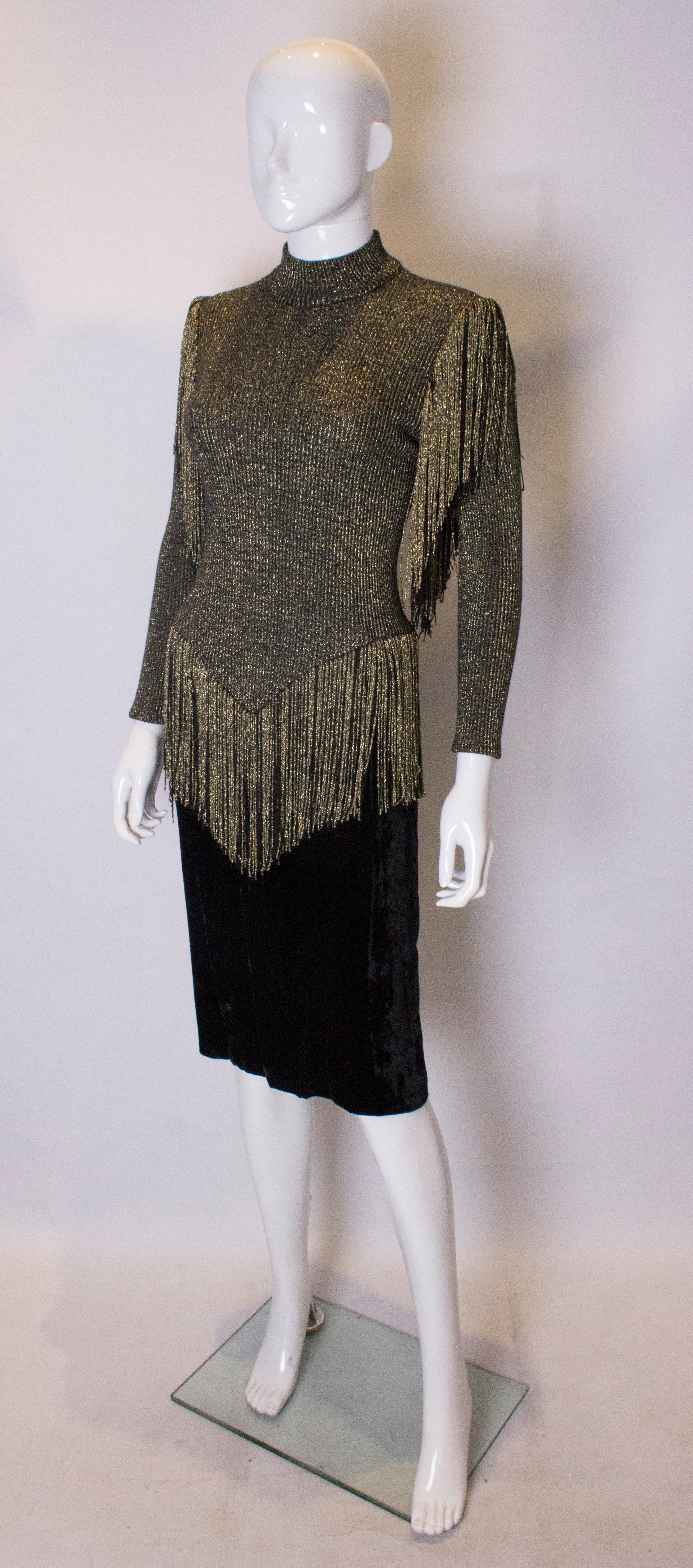 Vintage Gold and Black Party Dress with Fringing In Good Condition In London, GB