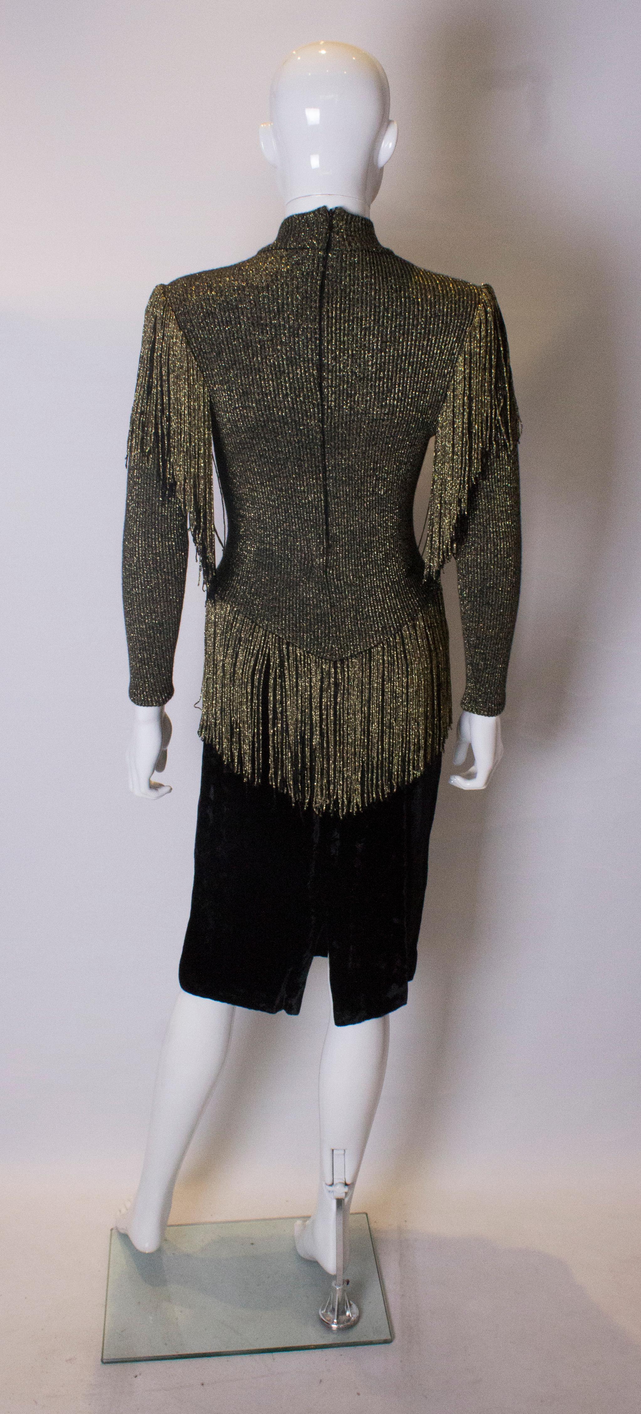 Vintage Gold and Black Party Dress with Fringing 3