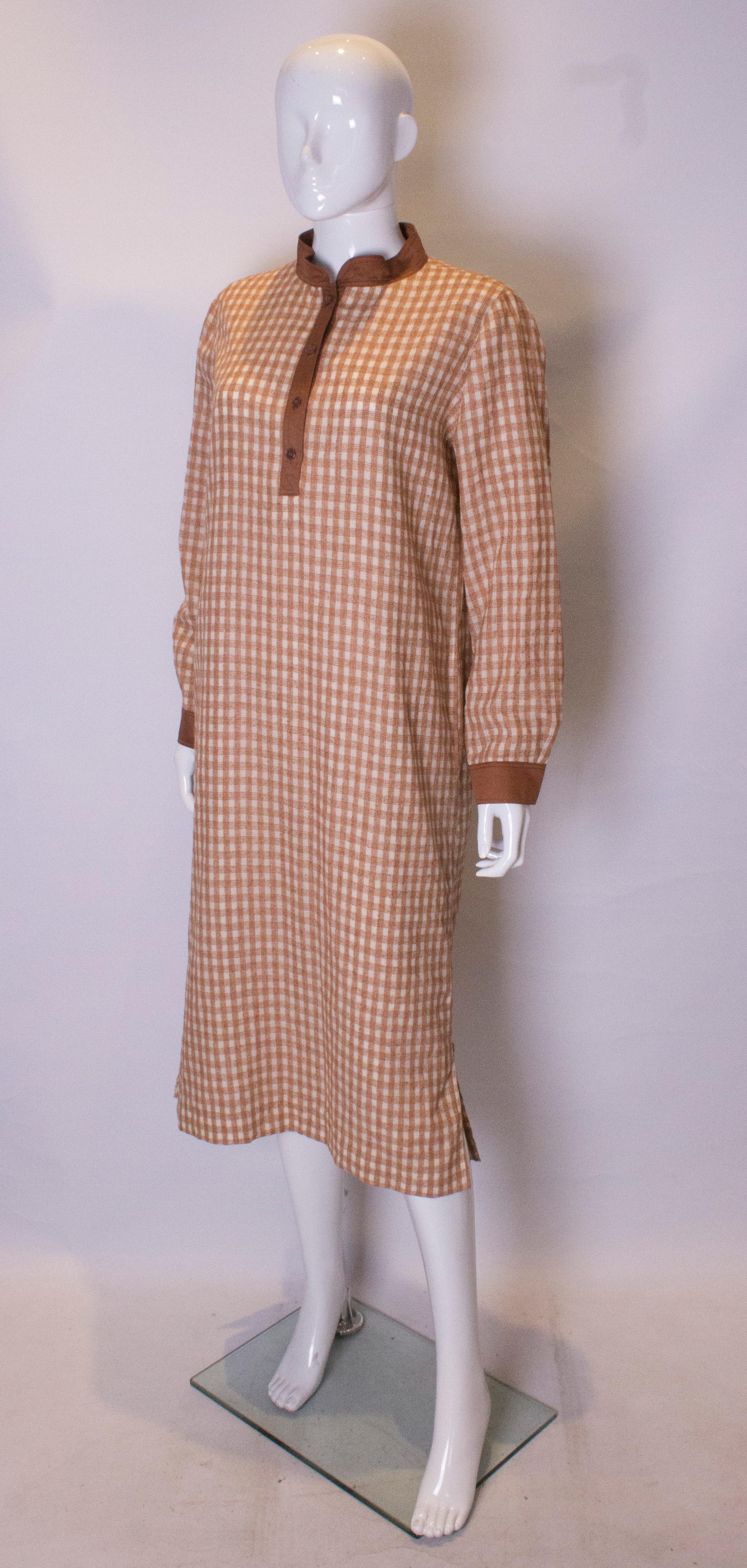 Beige A Vintage 1980s courreges check autumnal Shirt Dress For Sale