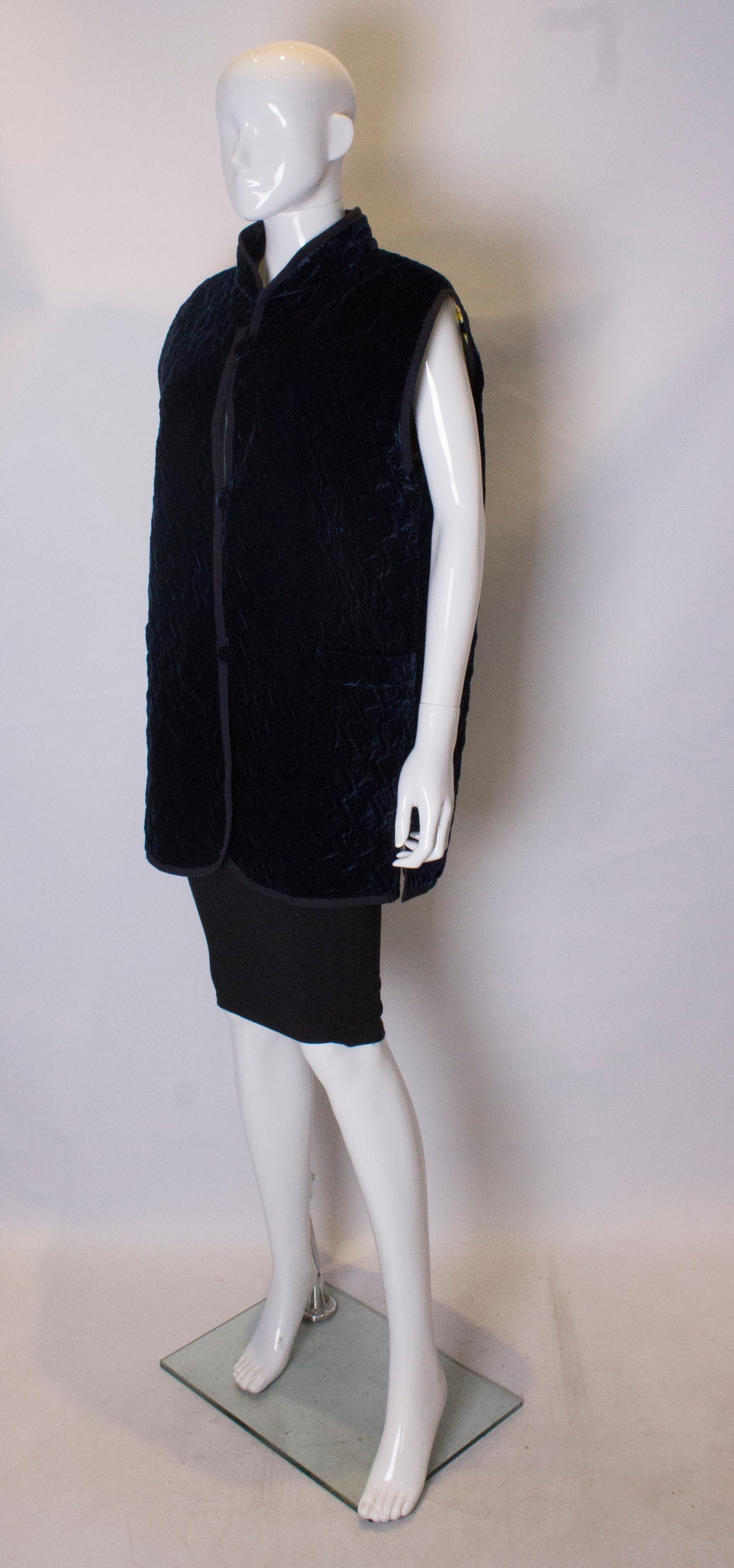 Vintage Reversible Gilet, Blue Velvet and Silk In Good Condition For Sale In London, GB