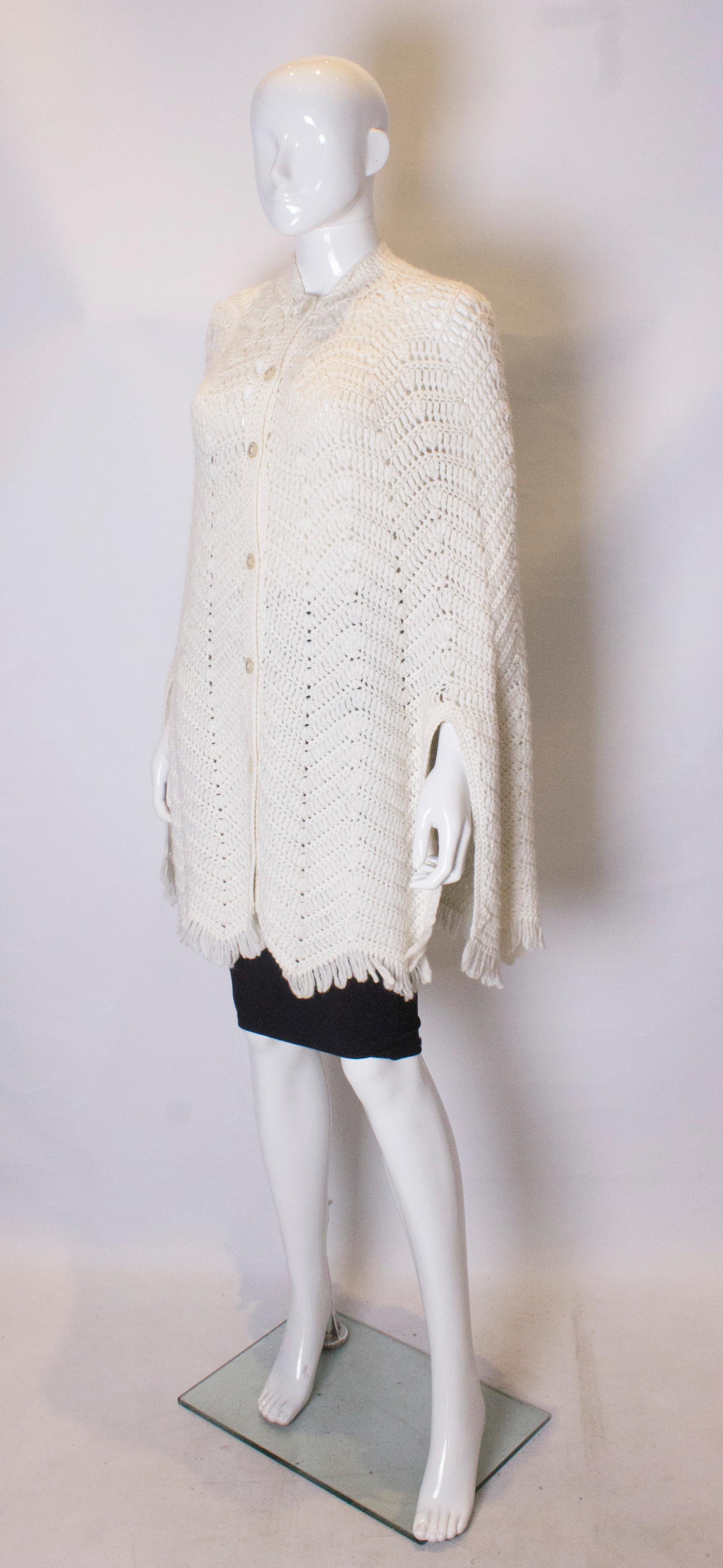 Gray Vintage White Knitted Cape For Sale