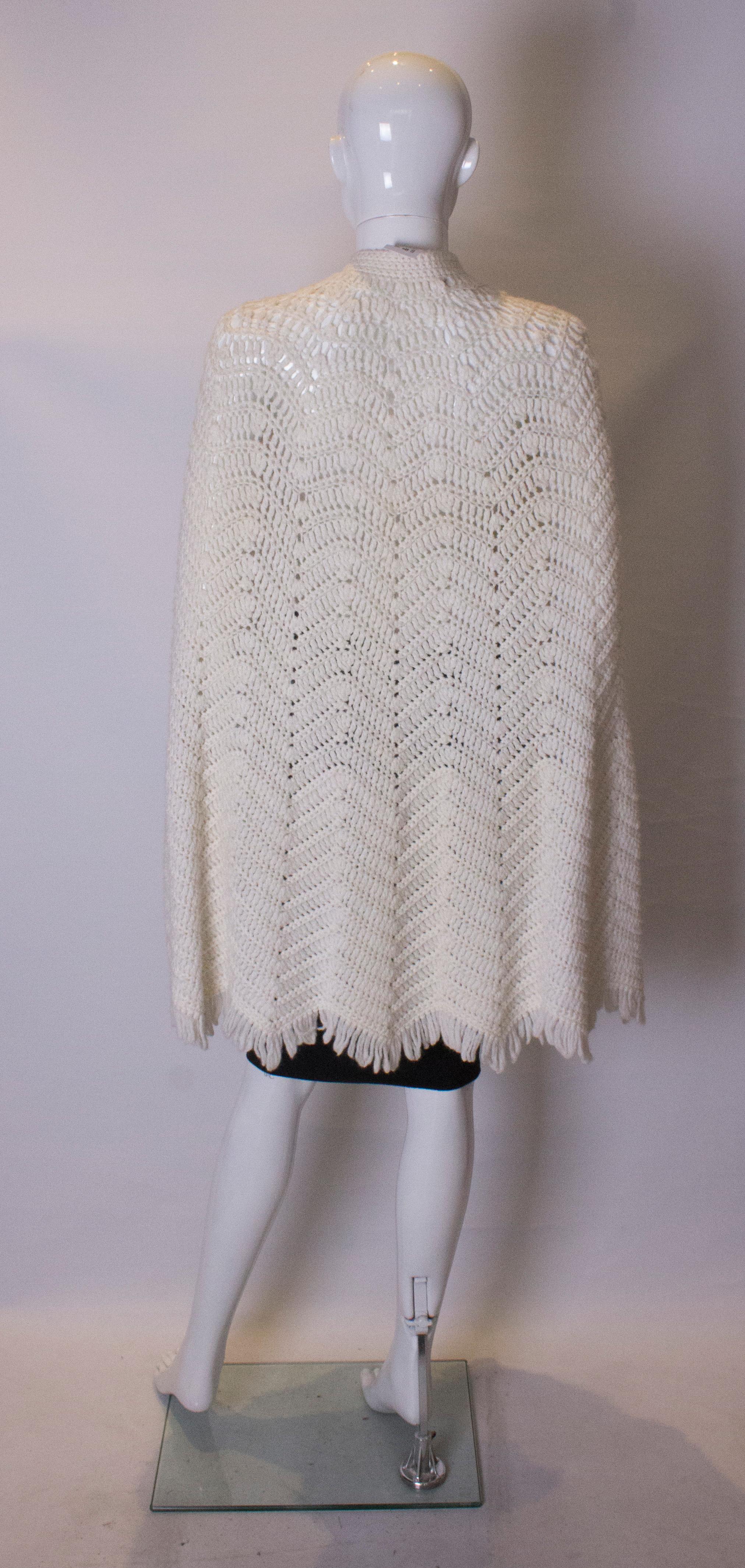 Vintage White Knitted Cape For Sale 2