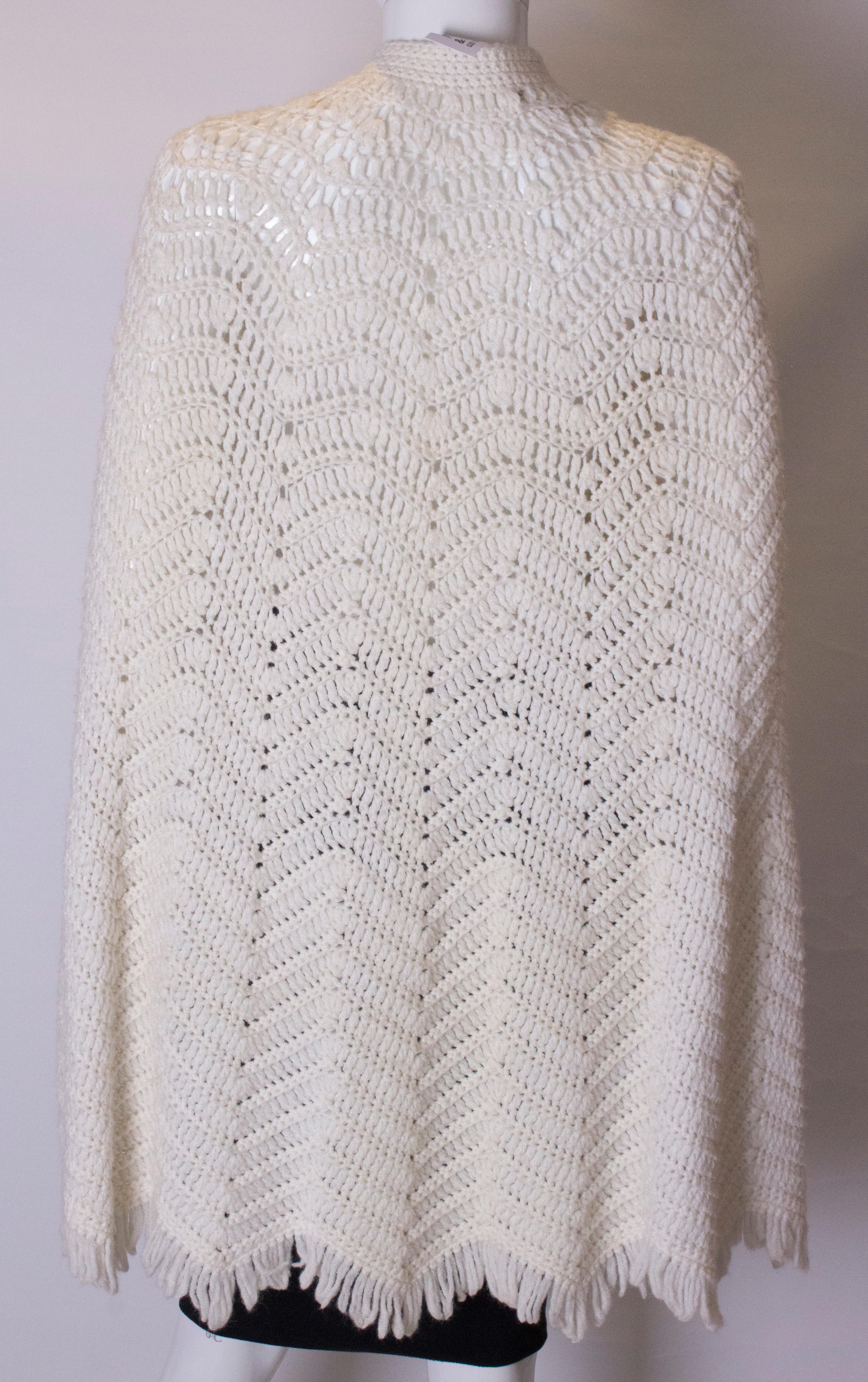 Vintage White Knitted Cape For Sale 3