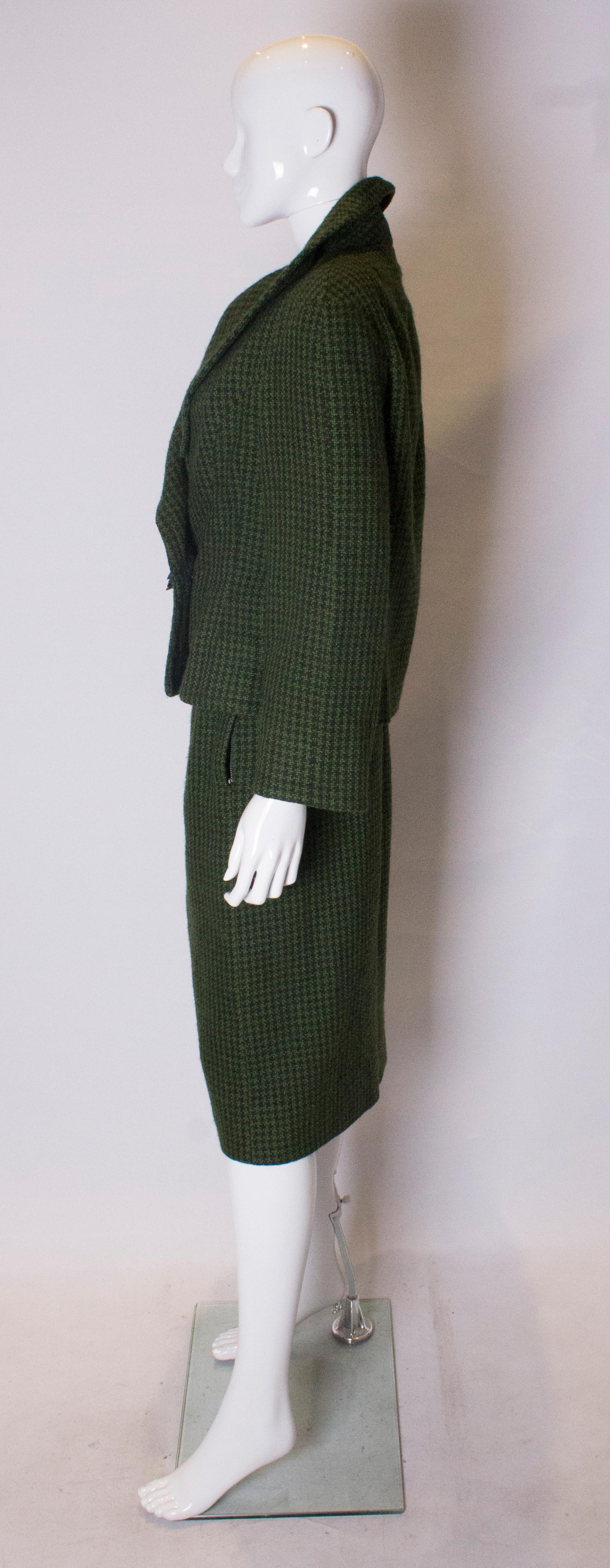 Vintage Hardy Amies Green and Black Wool Suit In Good Condition In London, GB