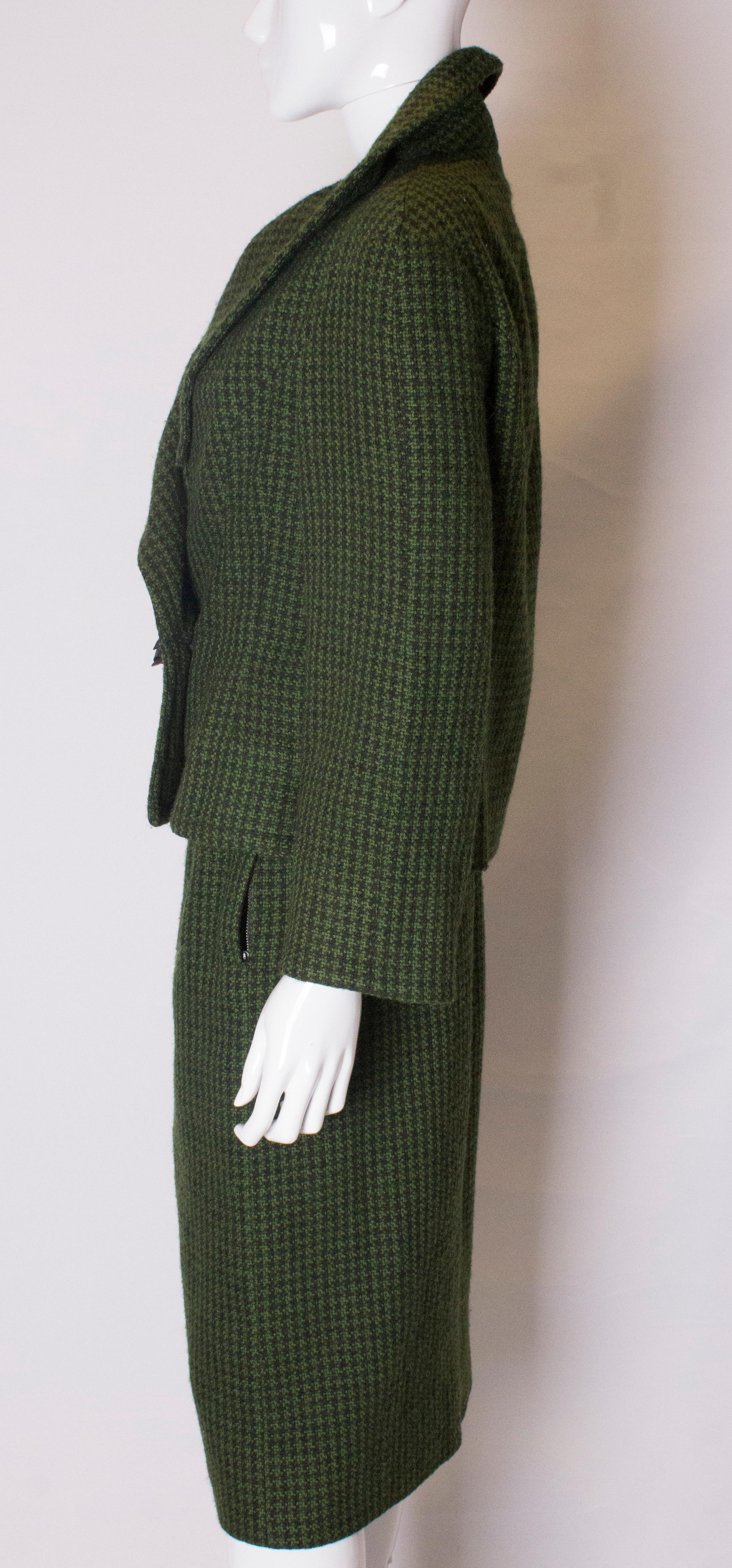 Women's Vintage Hardy Amies Green and Black Wool Suit
