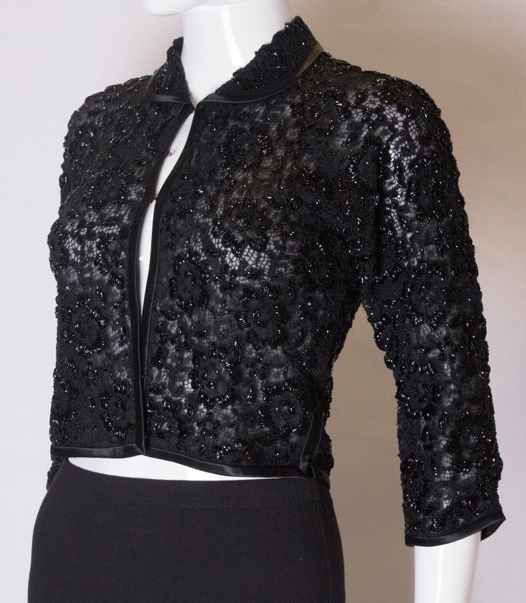 Vintage Black Sequin and Lace Evening Jacket For Sale at 1stDibs