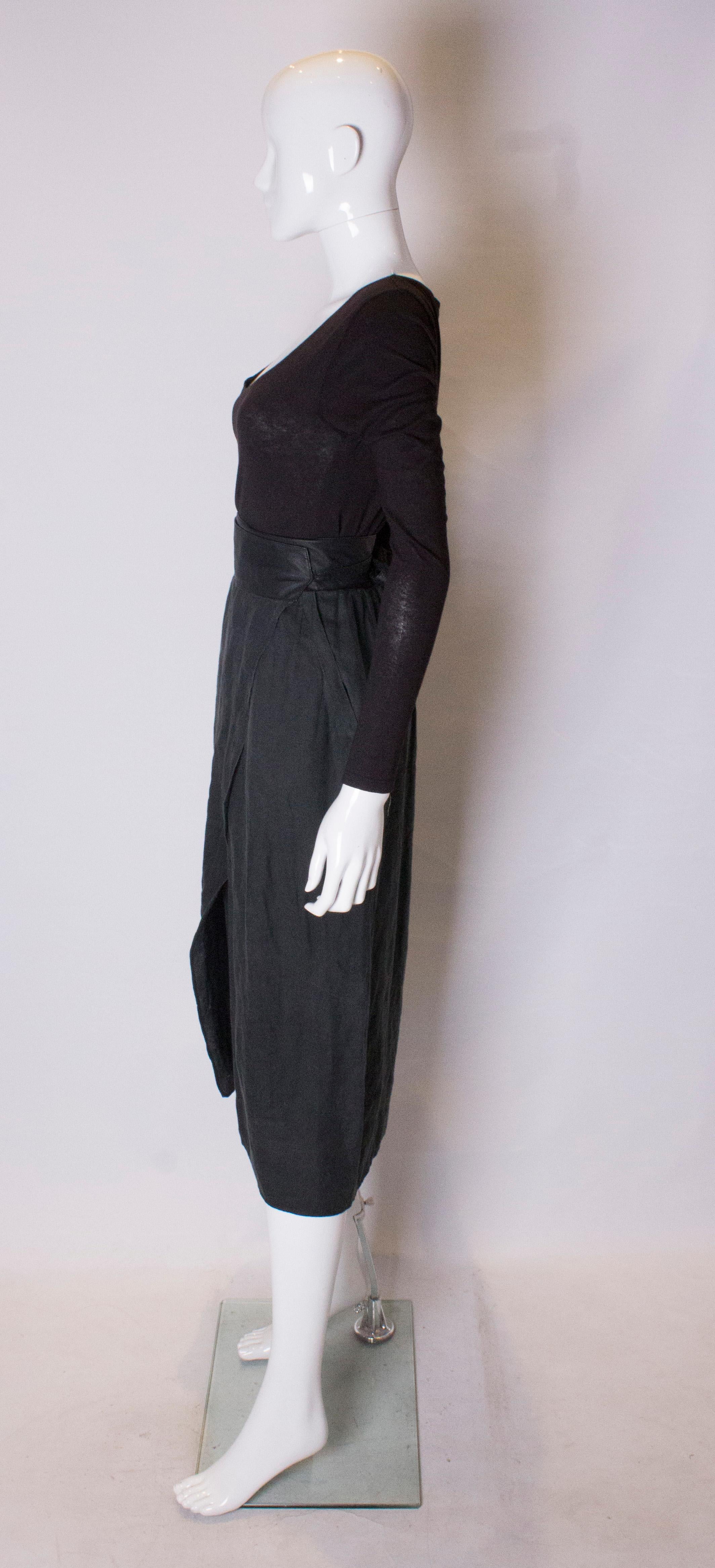 Black Vintage Versace Linen and Leather Wraparound Skirt For Sale
