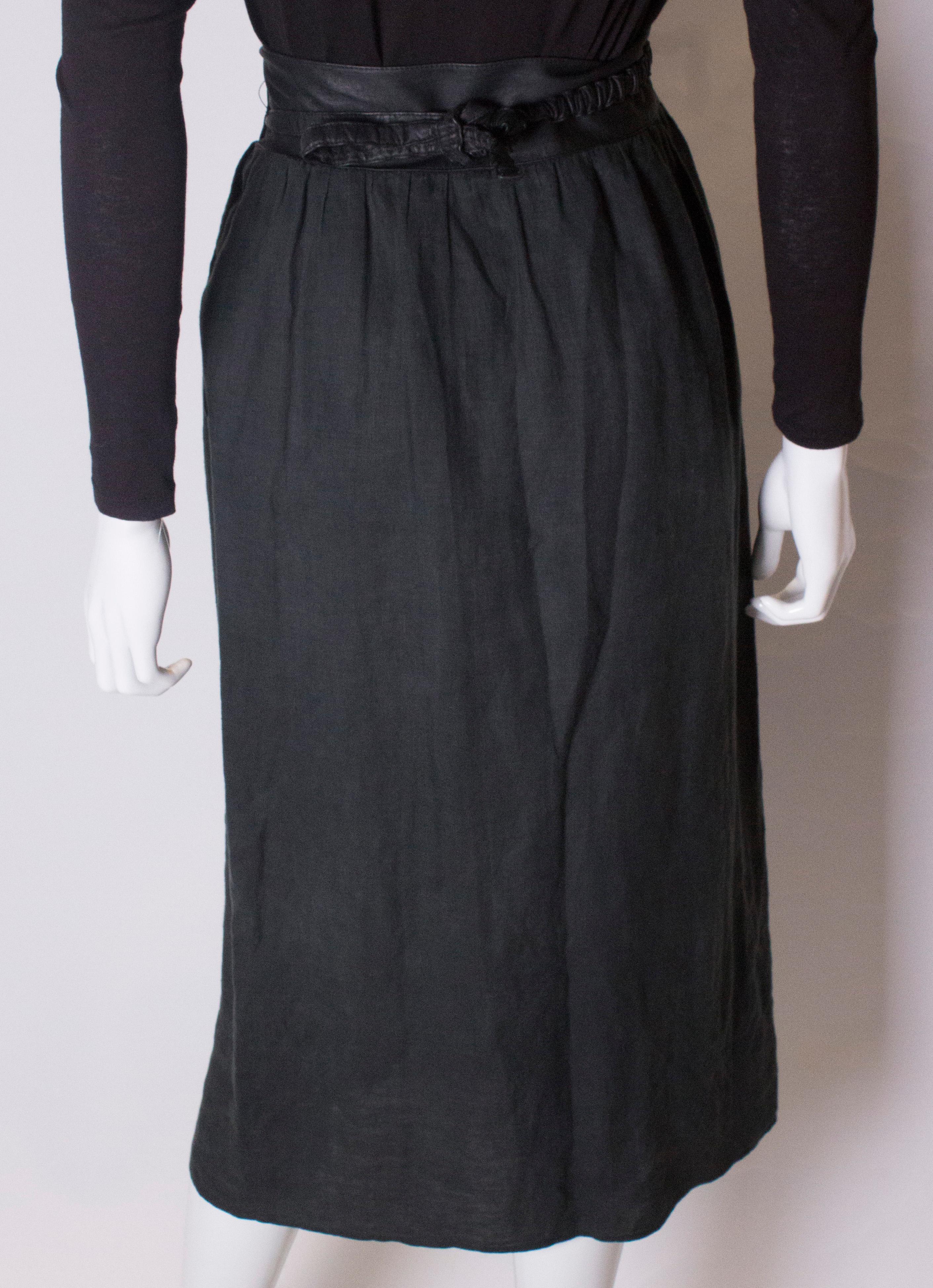 Vintage Versace Linen and Leather Wraparound Skirt For Sale 1