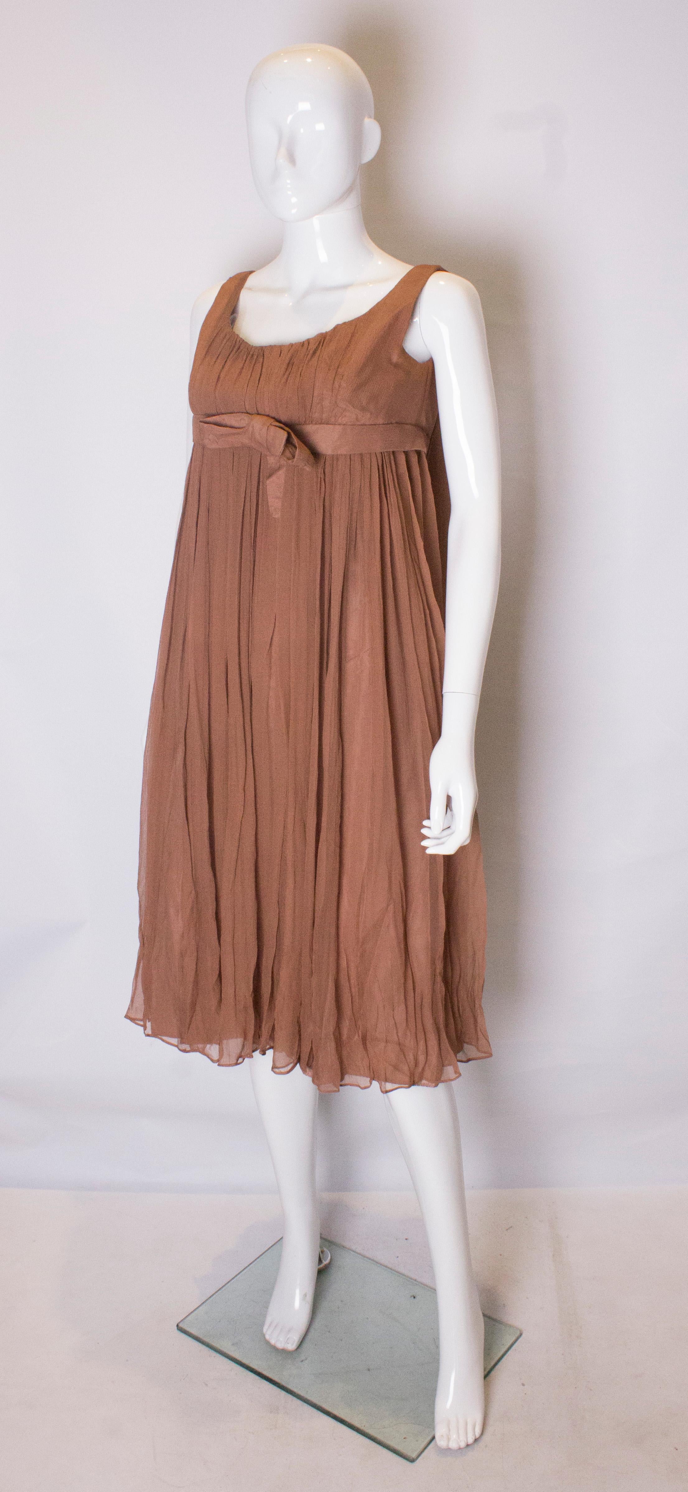 Brown Vintage Bernard Freres Silk Cocktail Dress For Sale