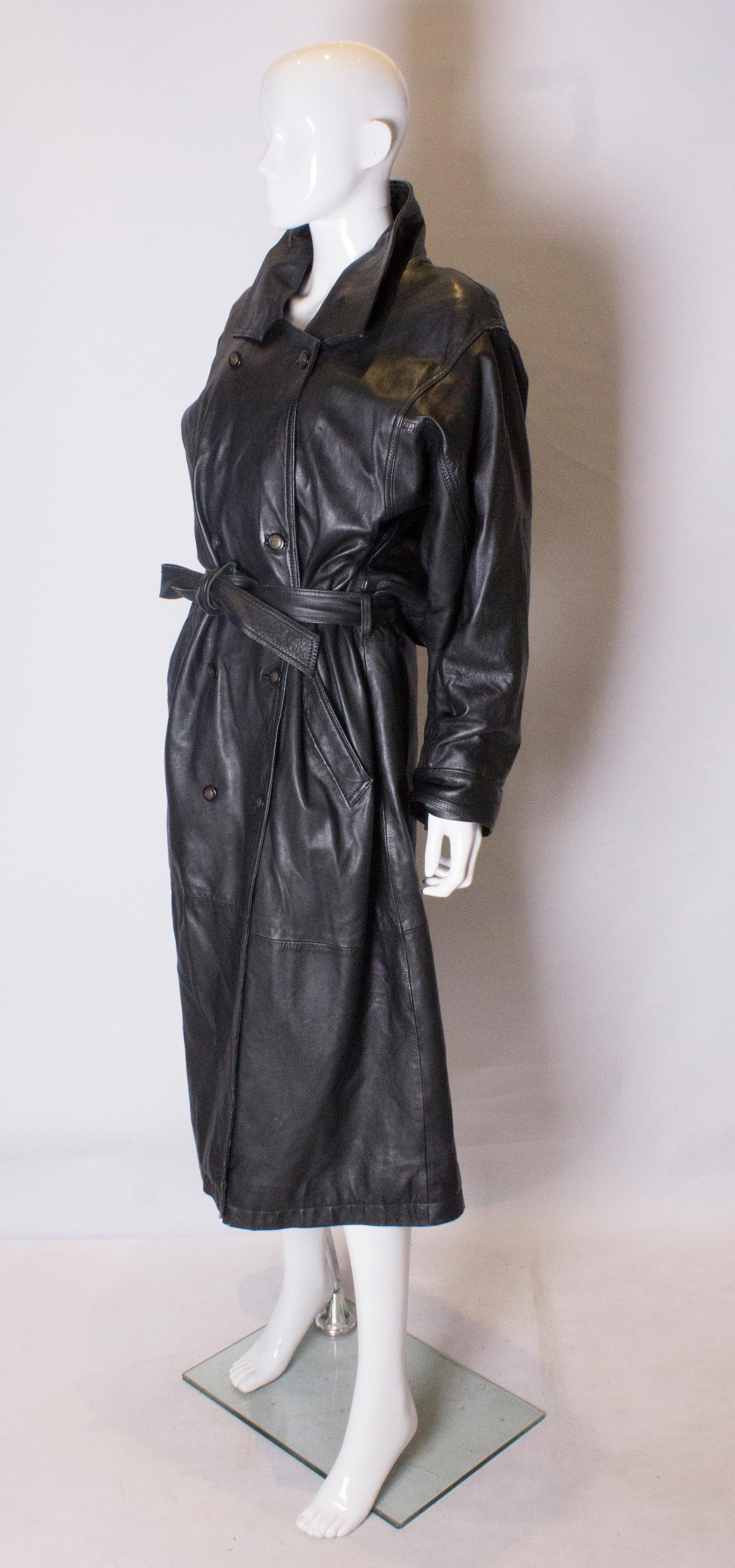 Vintage Soft Leather Black Trench Coat In Good Condition In London, GB