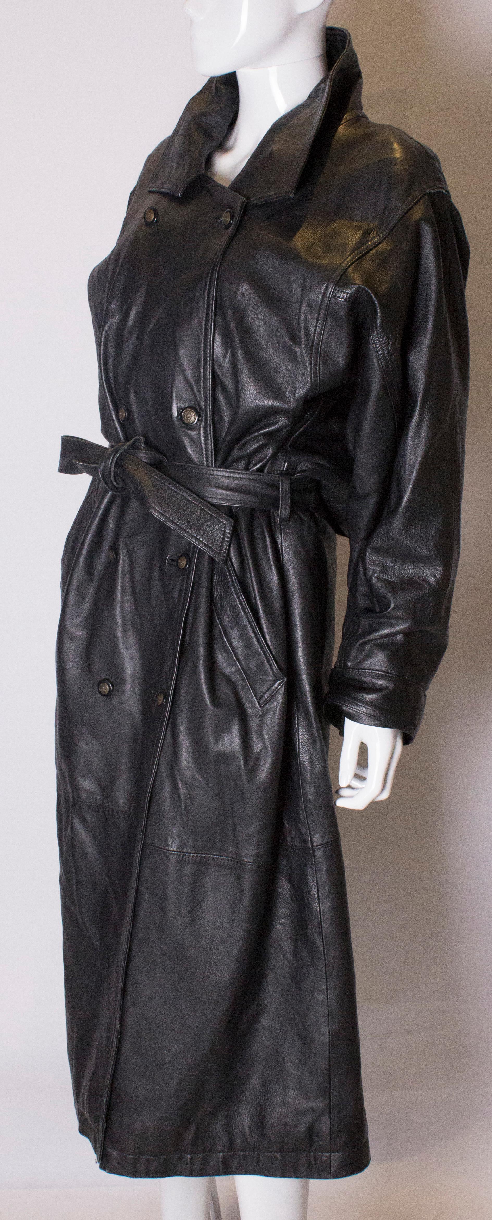 Women's Vintage Soft Leather Black Trench Coat