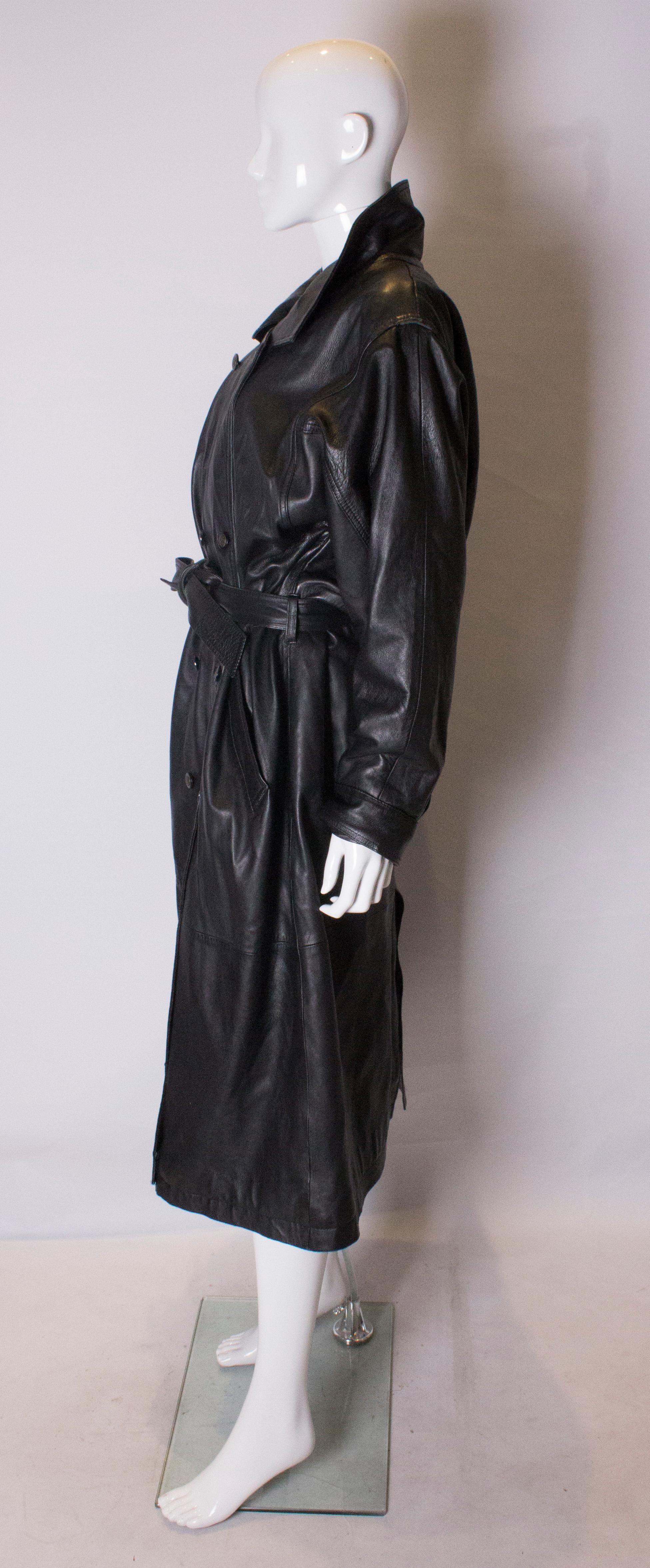 Vintage Soft Leather Black Trench Coat 1