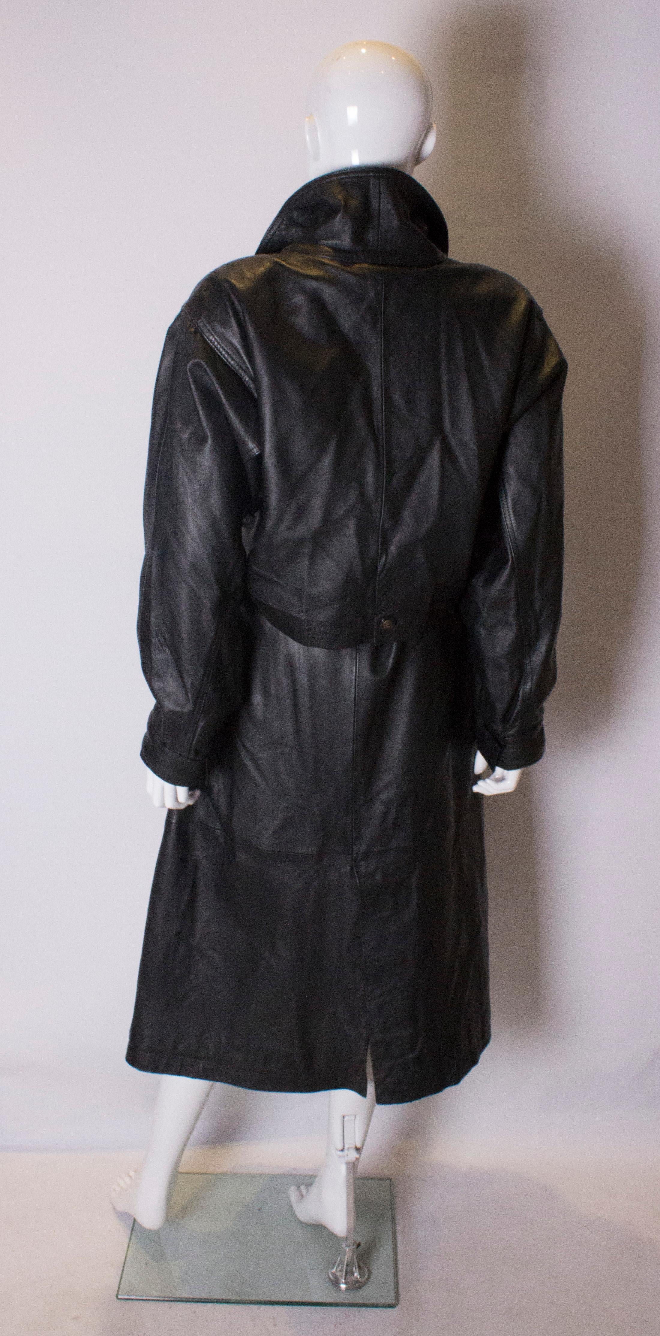 Vintage Soft Leather Black Trench Coat 3