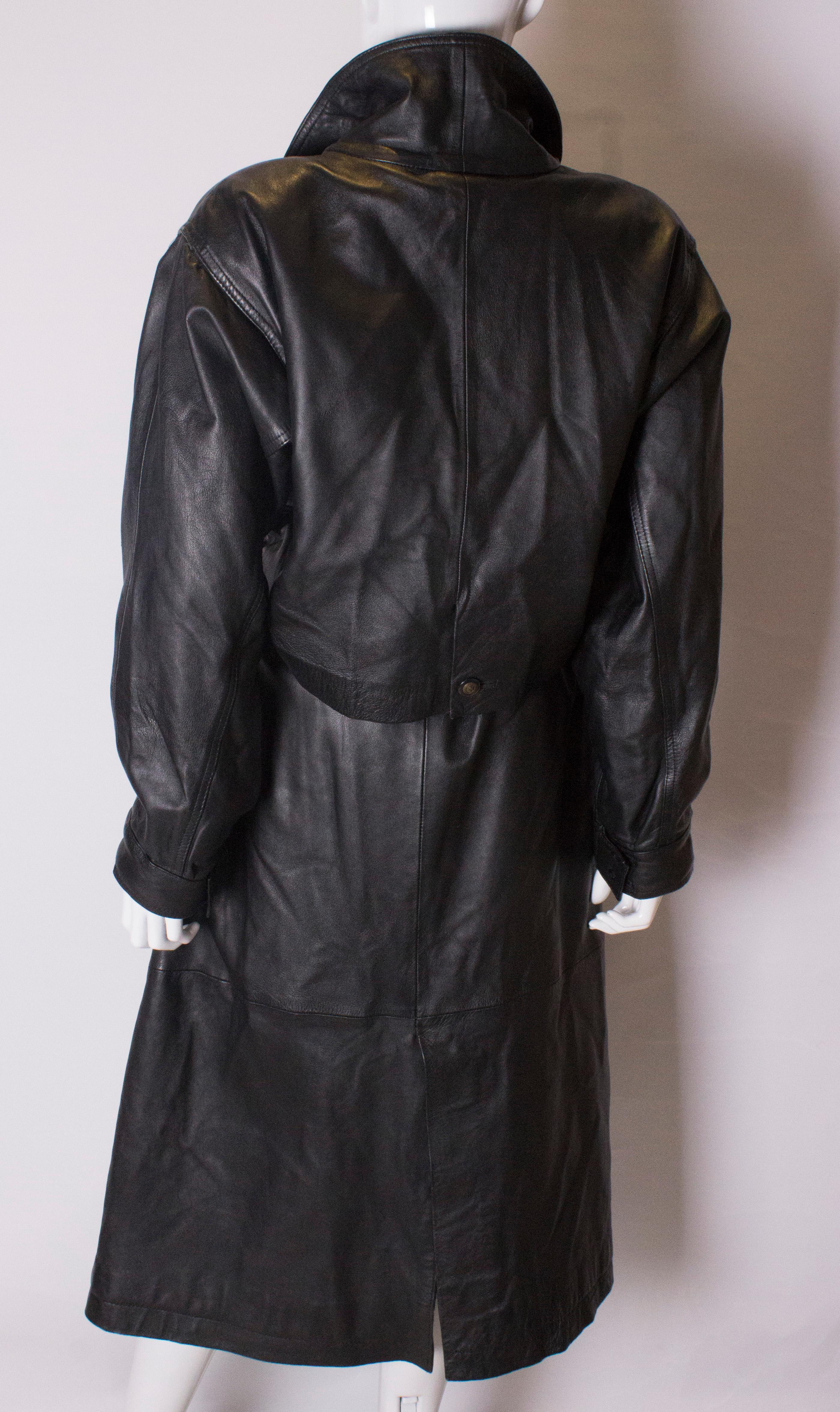 Vintage Soft Leather Black Trench Coat 4