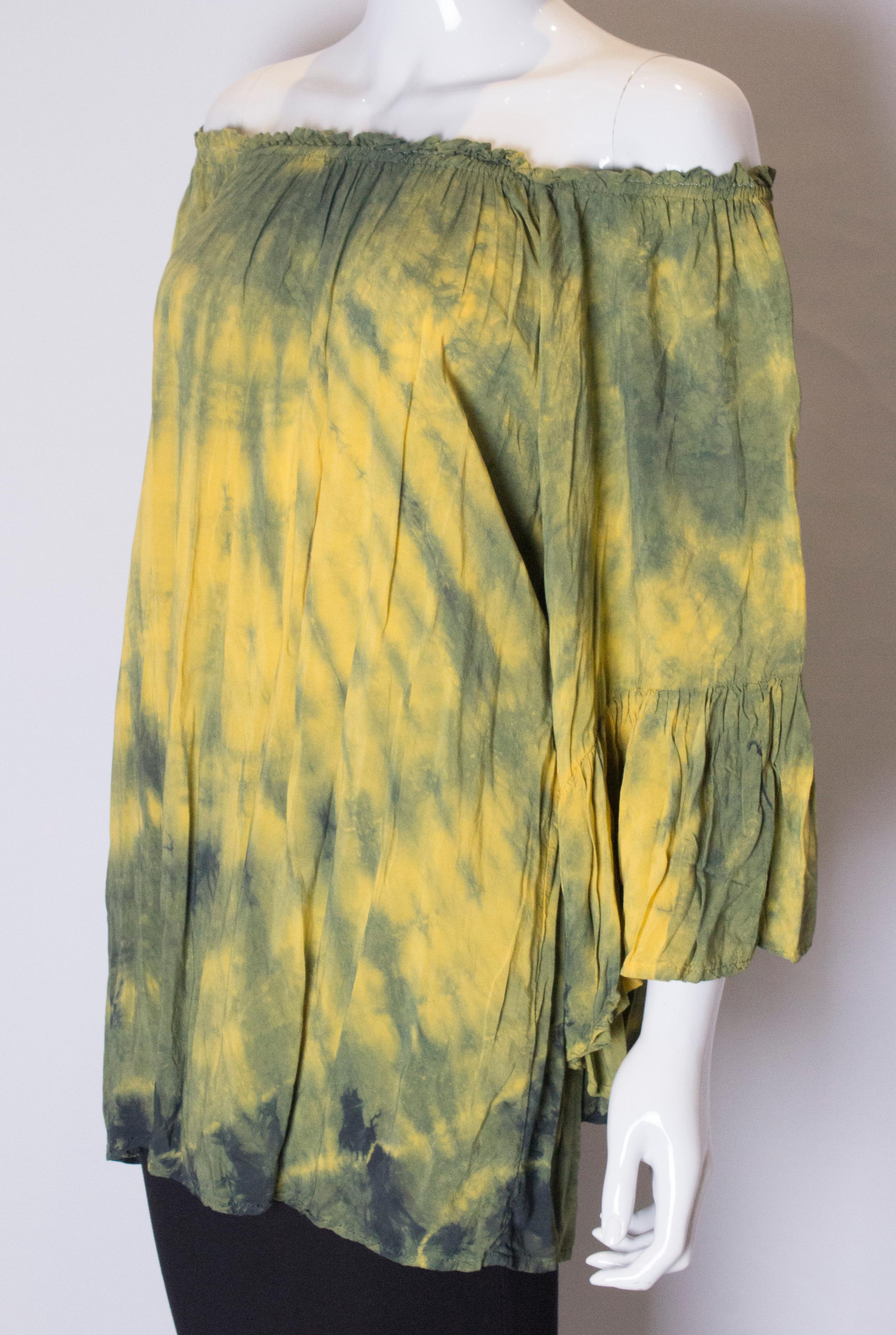 Vintage Boho Tie dye yellow and green top In Good Condition In London, GB