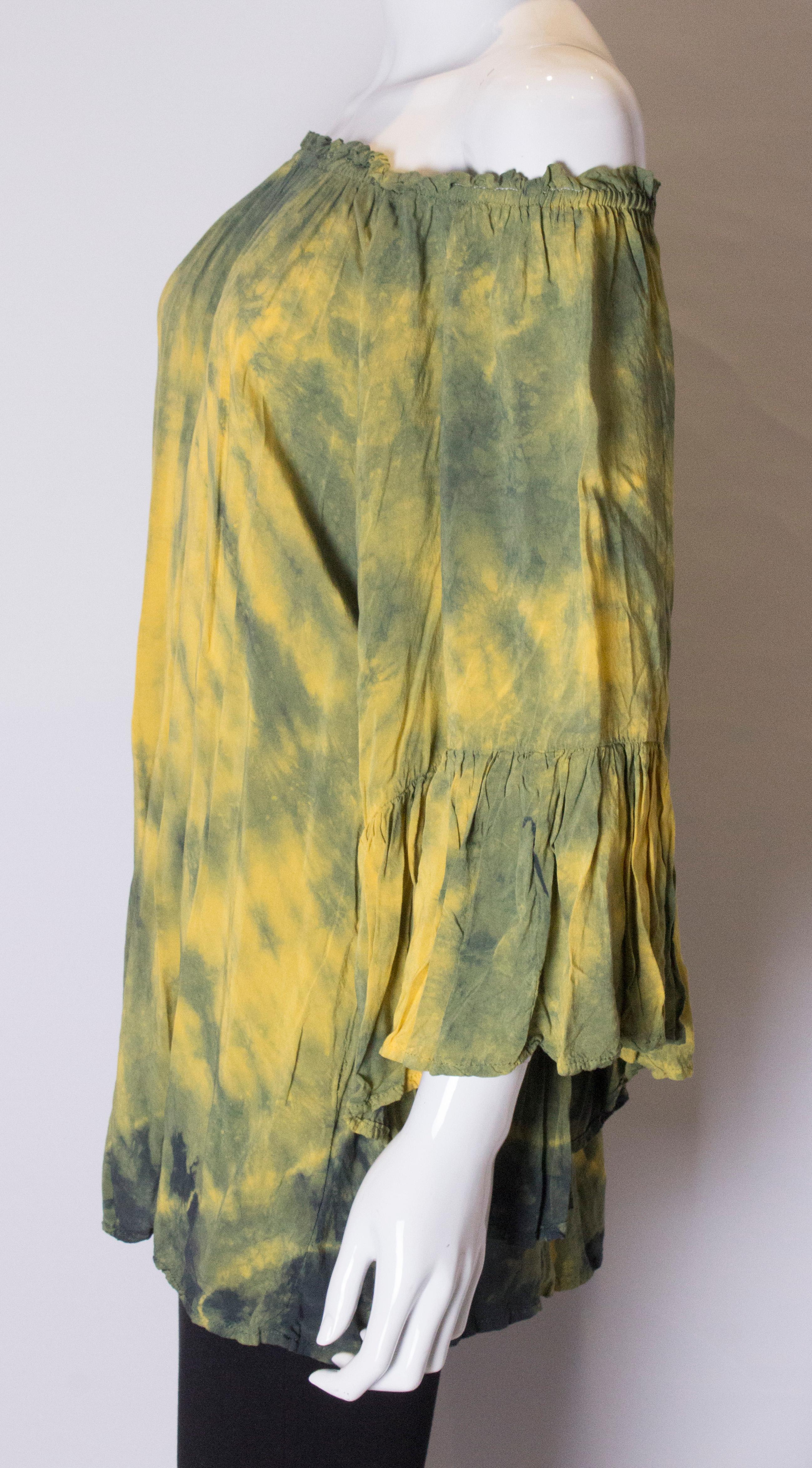 Vintage Boho Tie dye yellow and green top 1