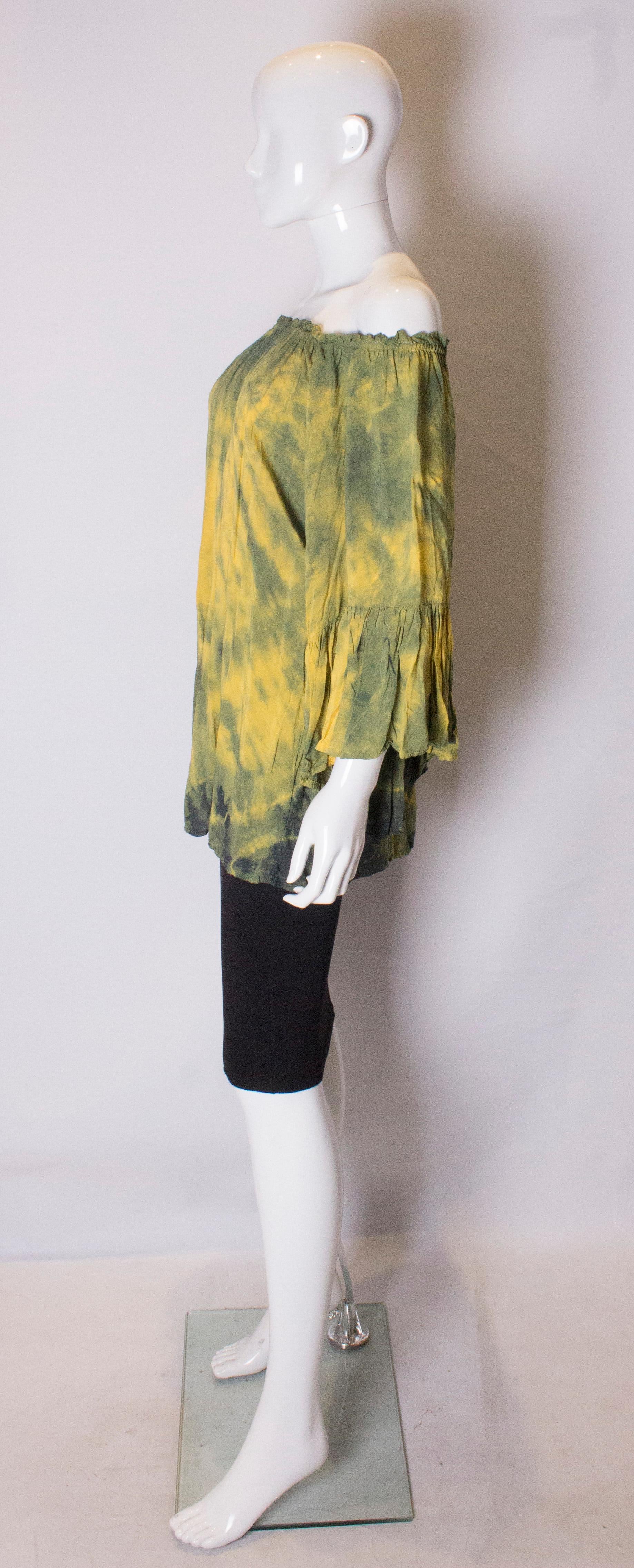 Women's Vintage Boho Tie dye yellow and green top