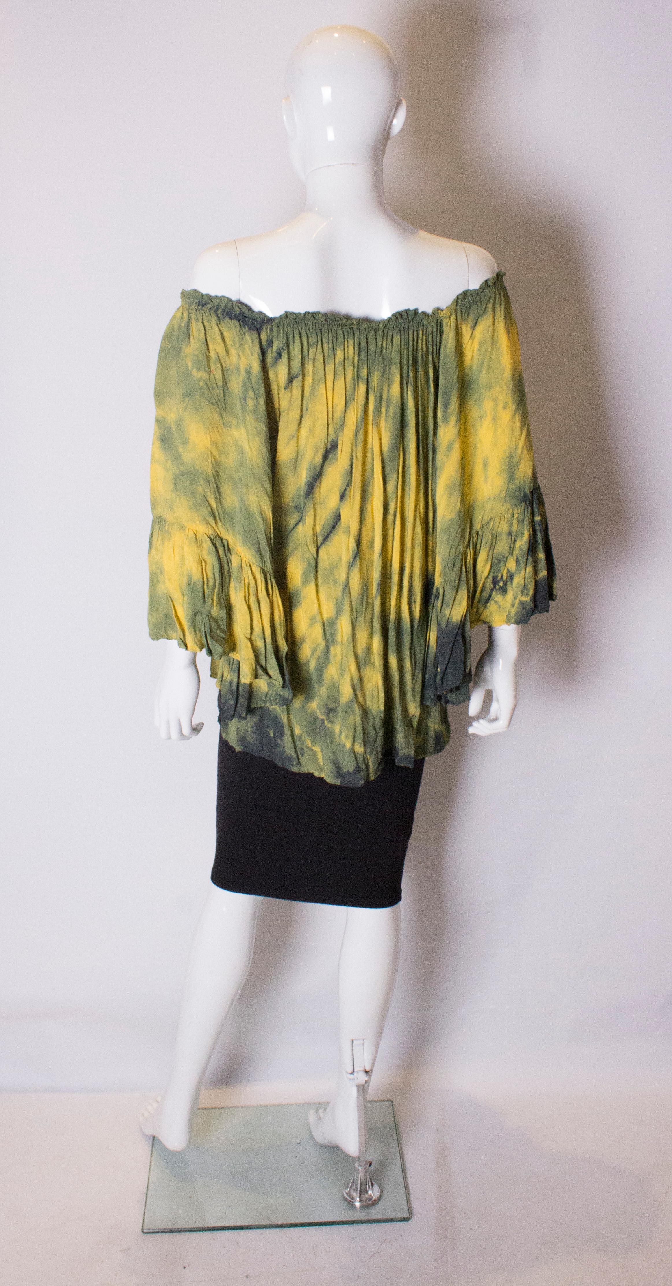 Vintage Boho Tie dye yellow and green top 2