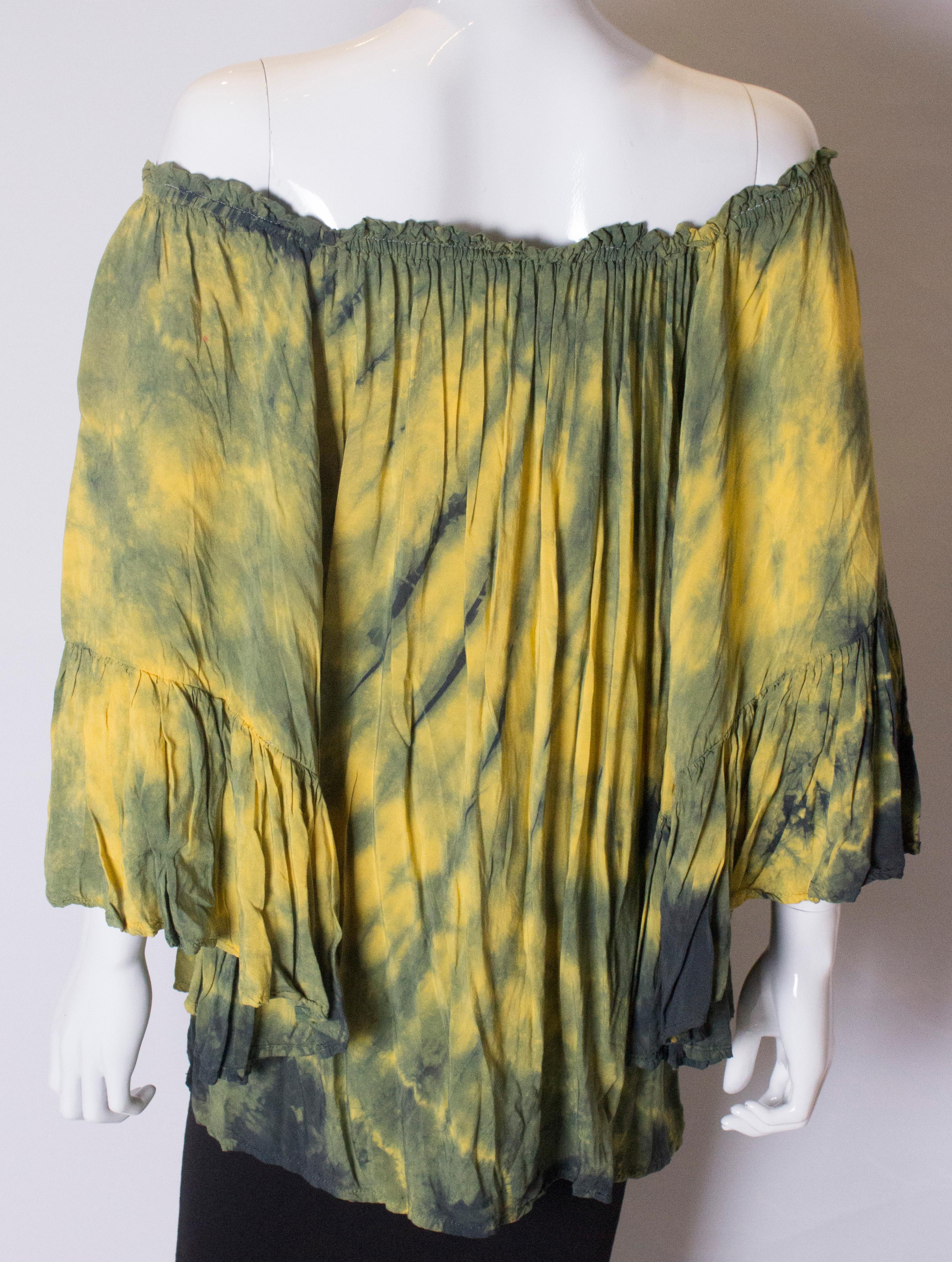 Vintage Boho Tie dye yellow and green top 3