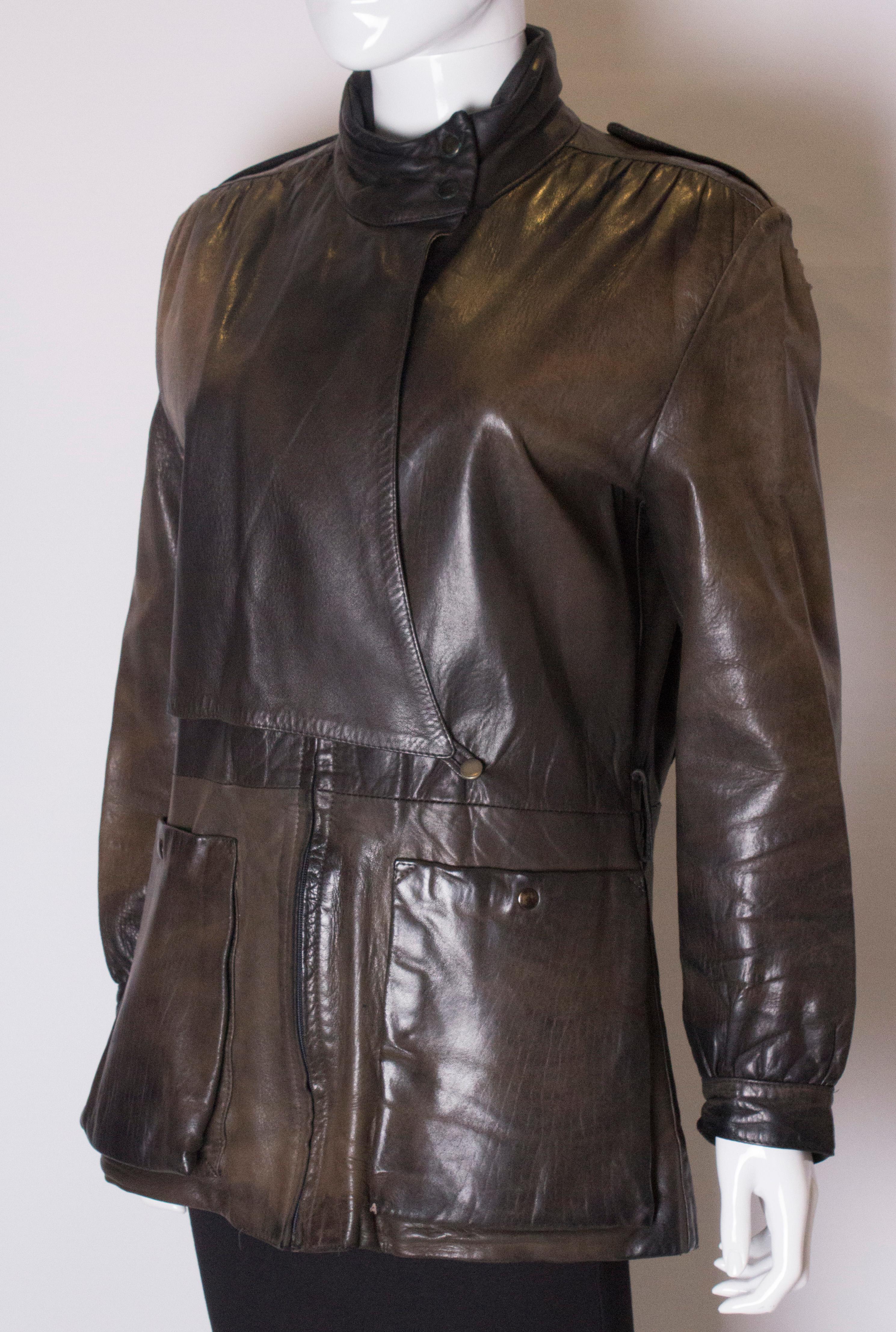 Black Vintage Leather Jacket with Great Detail