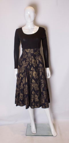 Vintage Black and Gold Skirt with Floral Design