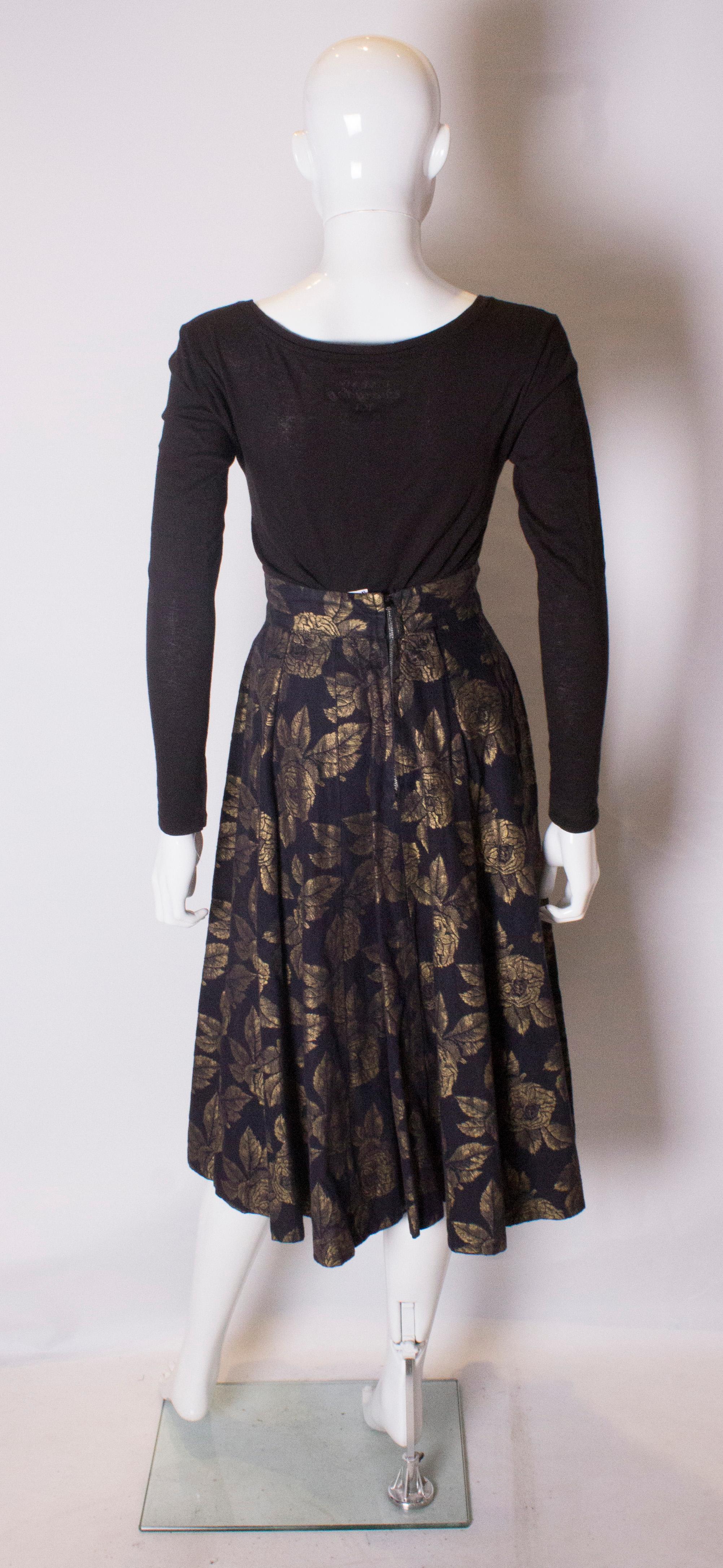 Women's Vintage Black and Gold Skirt with Floral Design For Sale