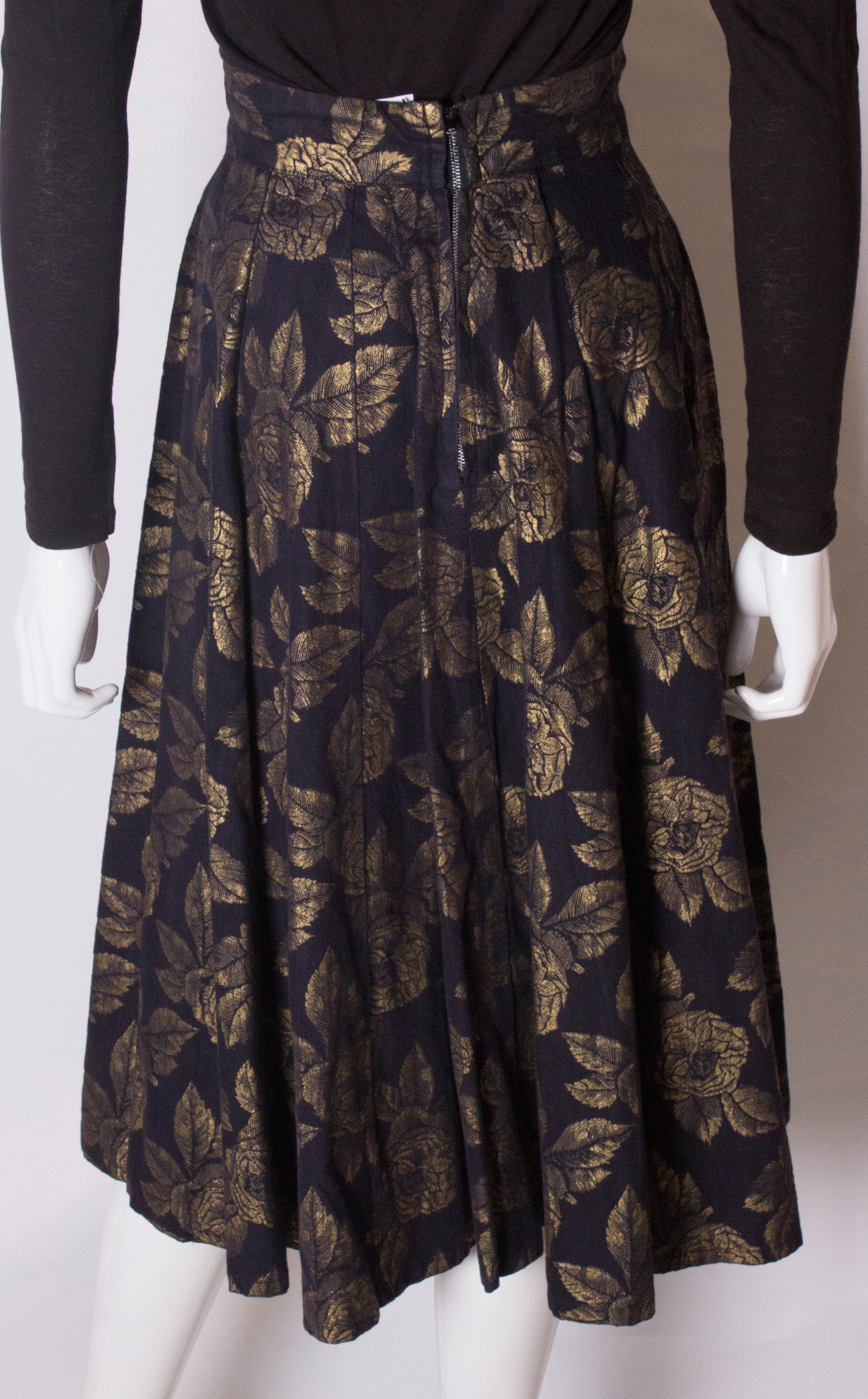 Vintage Black and Gold Skirt with Floral Design For Sale 1