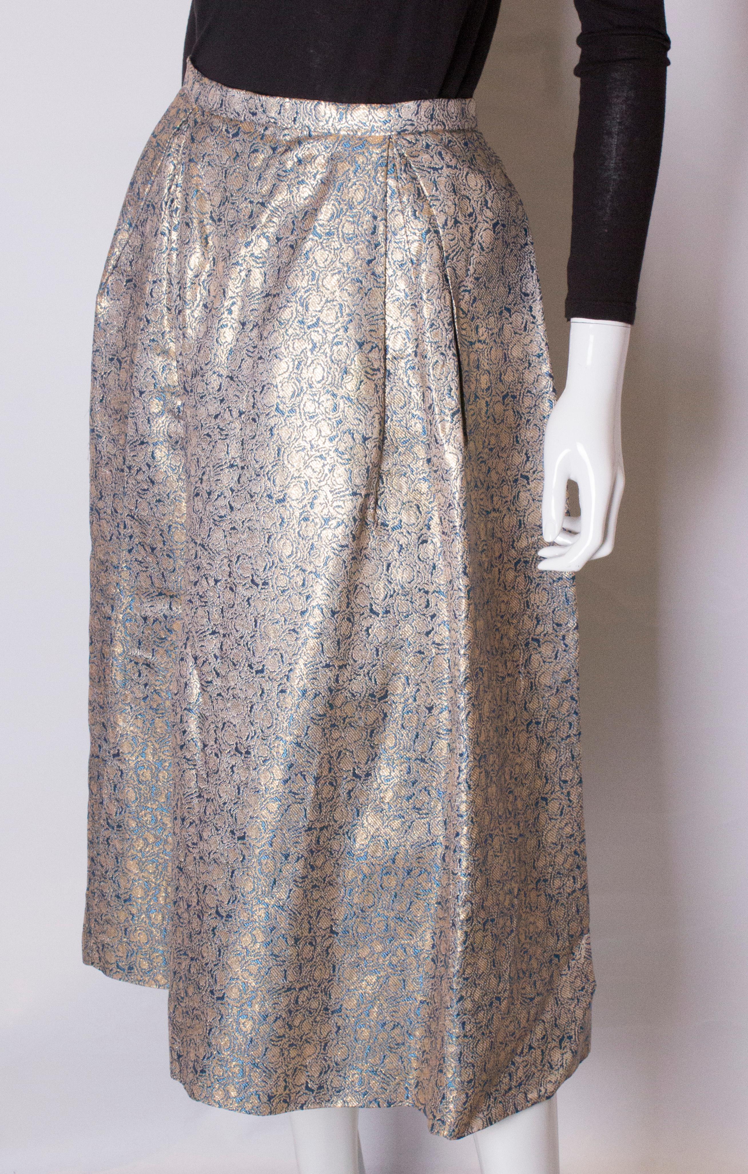 Gray Vintage Brocade Turquoise and Gold Skirt For Sale