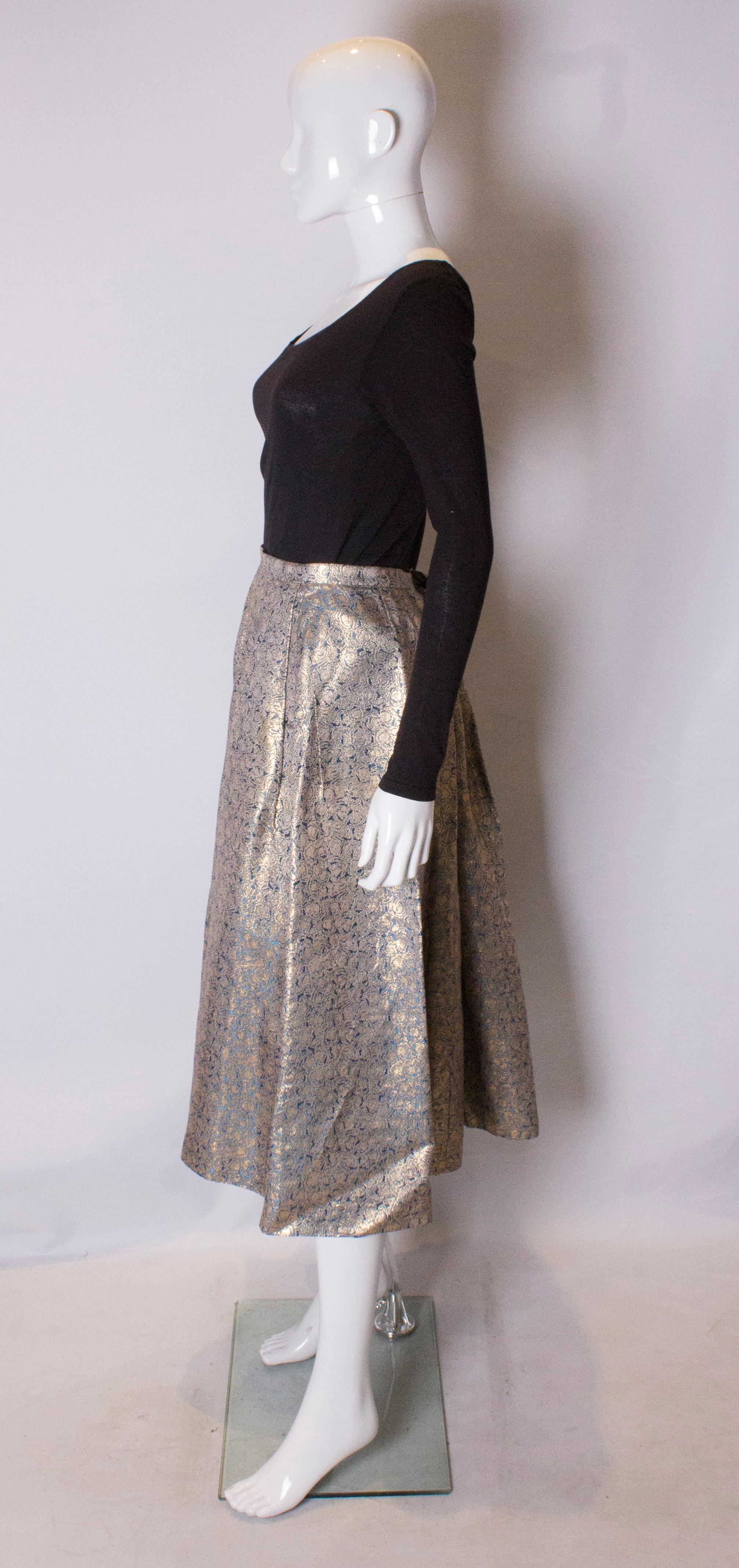Vintage Brocade Turquoise and Gold Skirt In Good Condition For Sale In London, GB