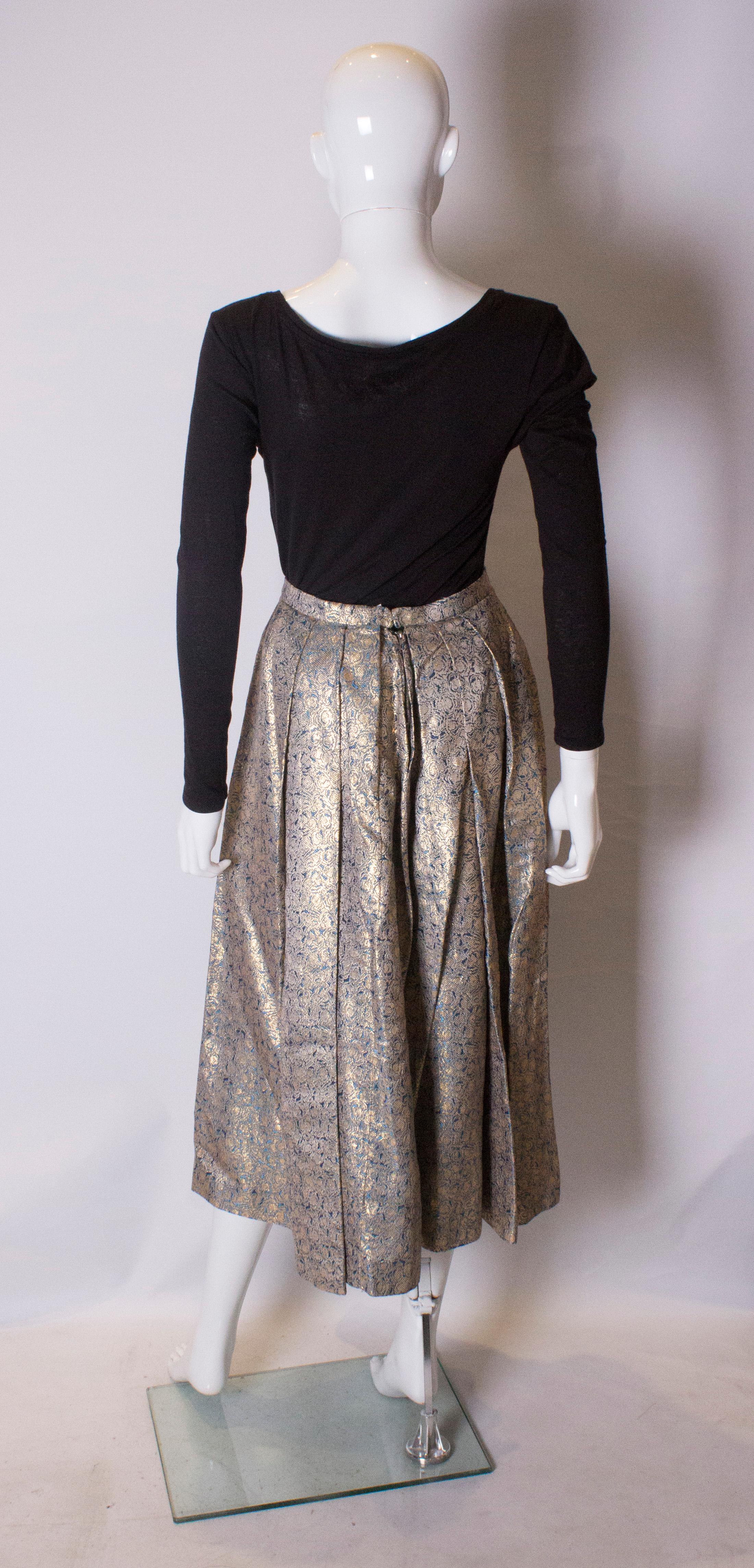 Vintage Brocade Turquoise and Gold Skirt For Sale 1