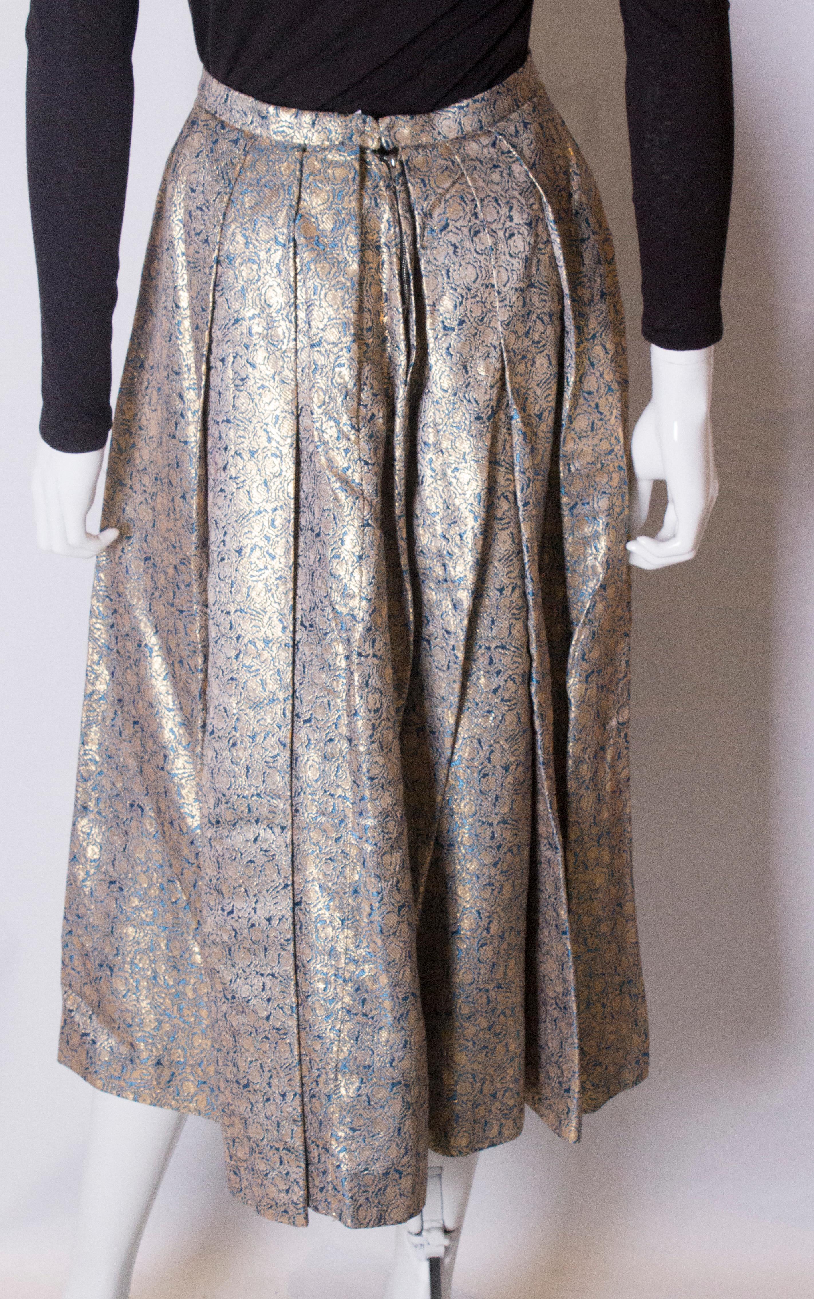 Vintage Brocade Turquoise and Gold Skirt For Sale 2