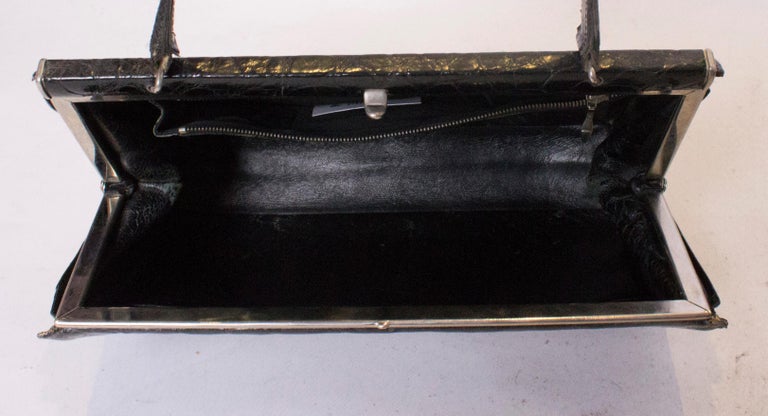 Vintage Black Crocodile Handbag For Sale 1
