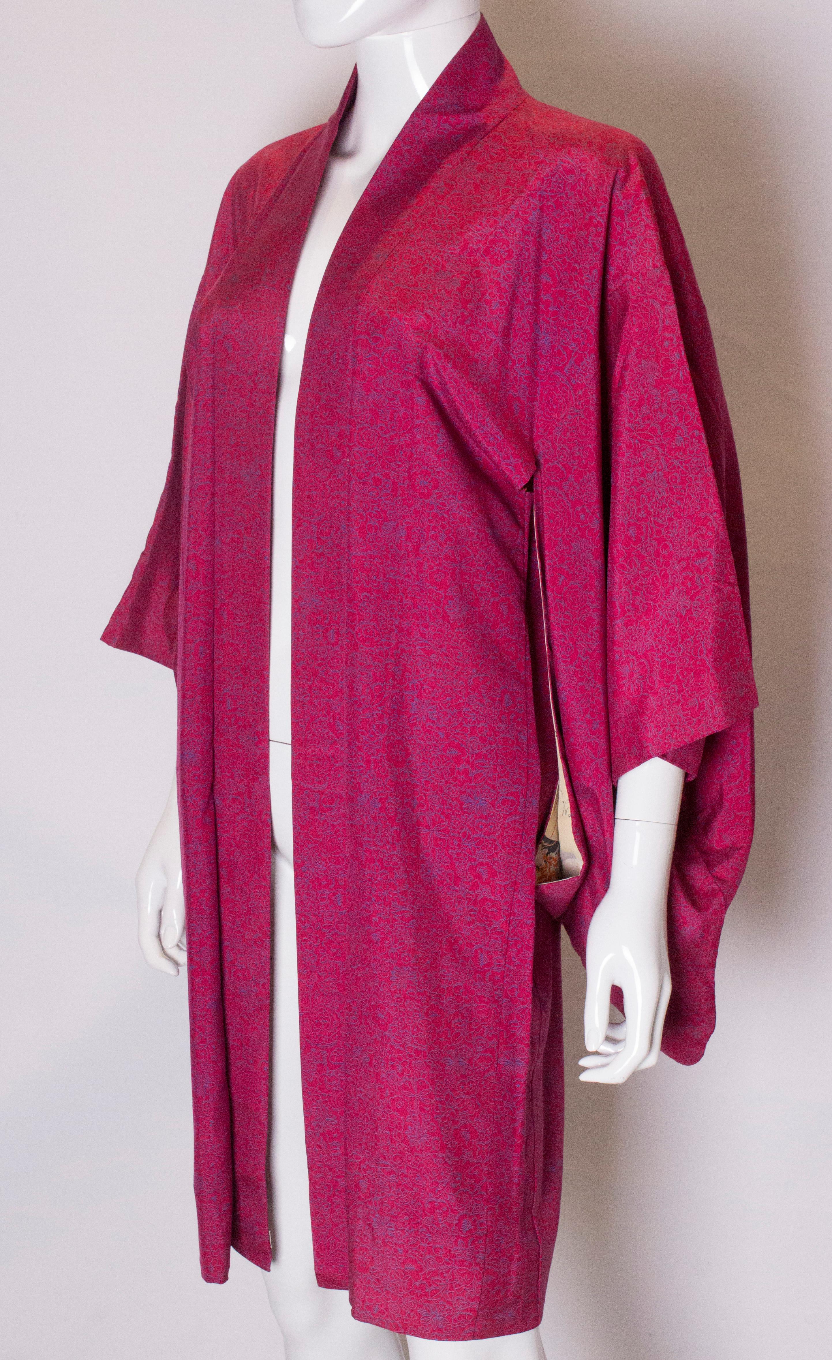 Women's Vintage Raspberry Pink Silk Kimono