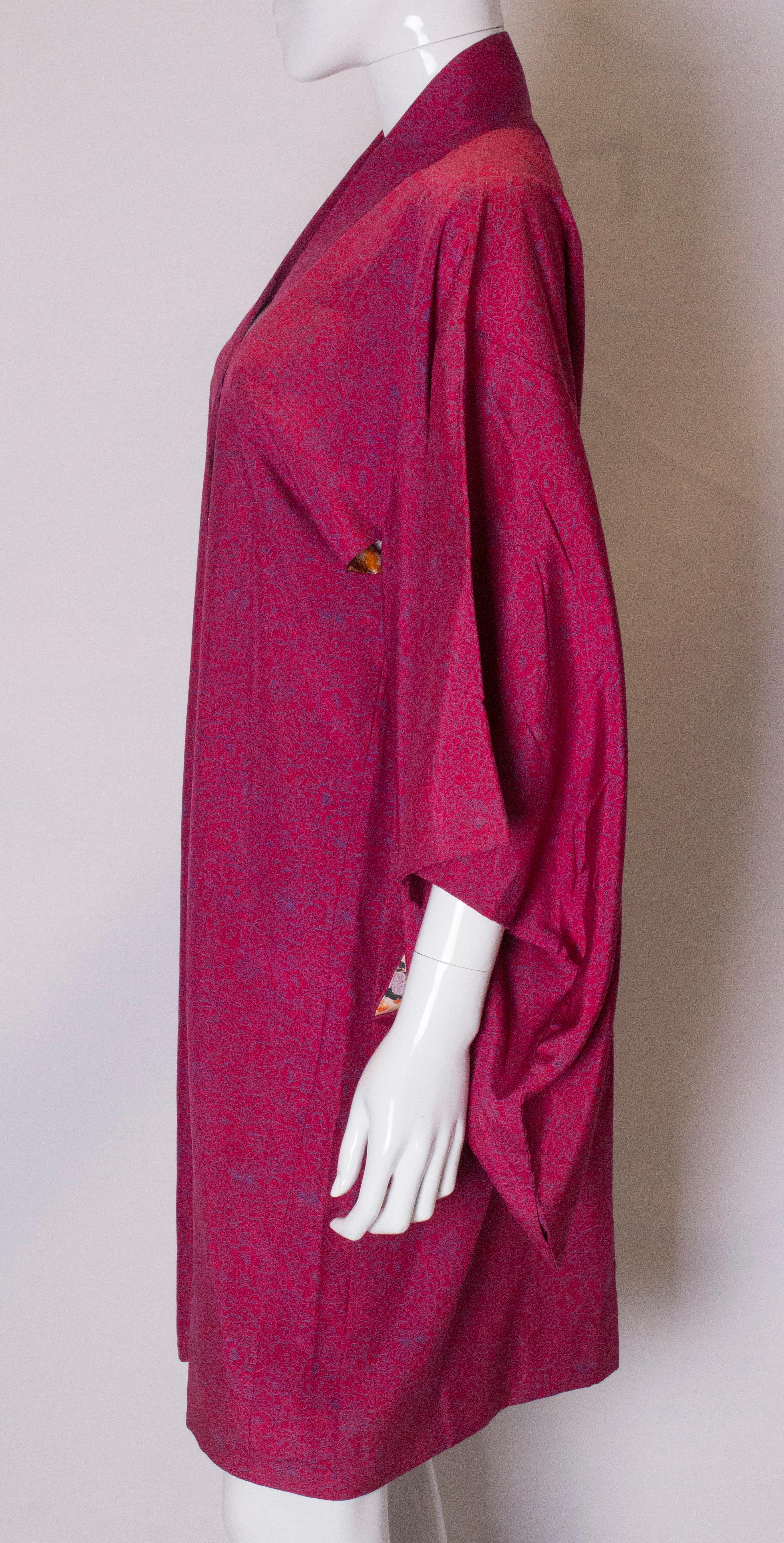 Vintage Raspberry Pink Silk Kimono 1