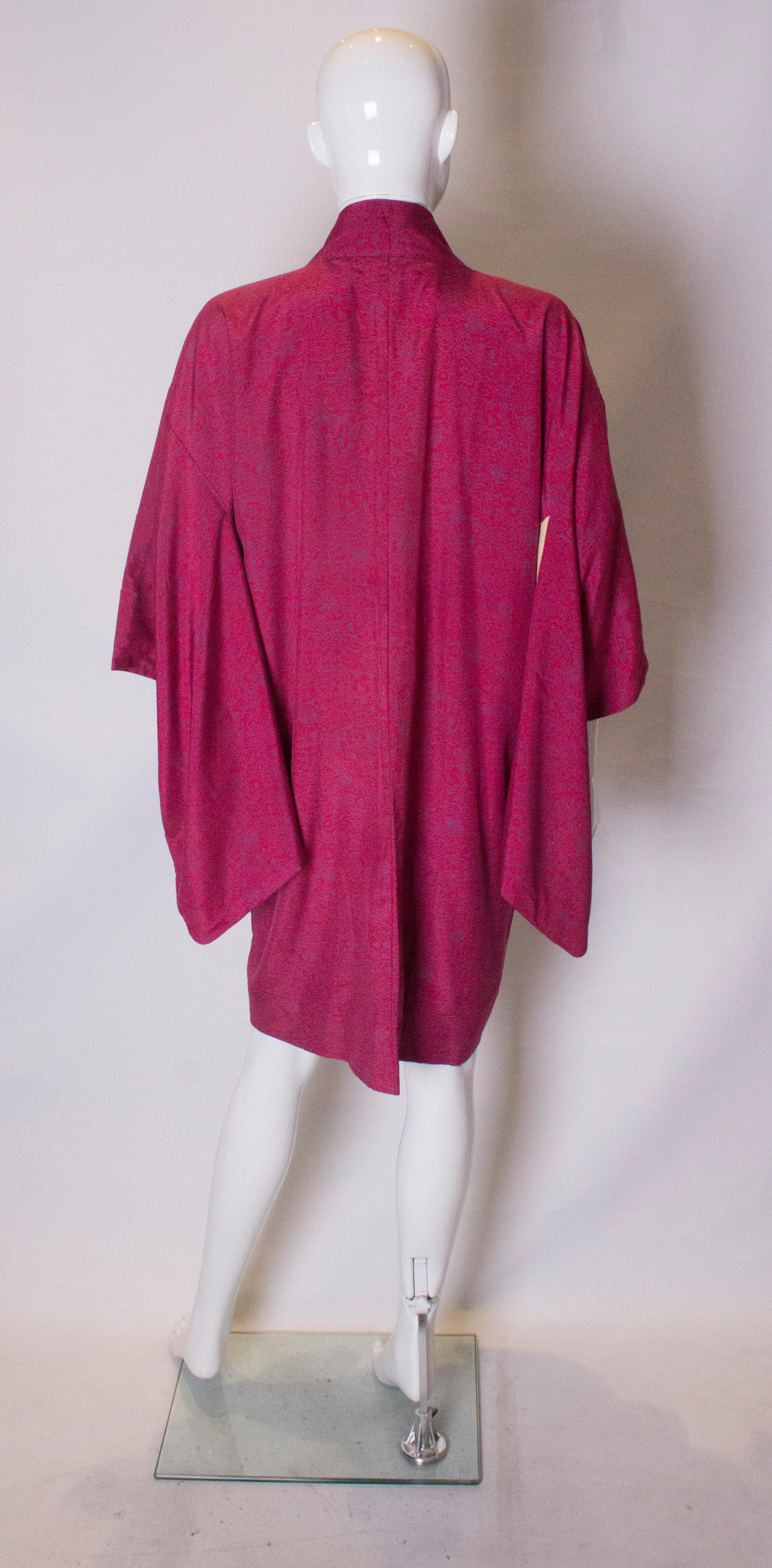 Vintage Raspberry Pink Silk Kimono 3