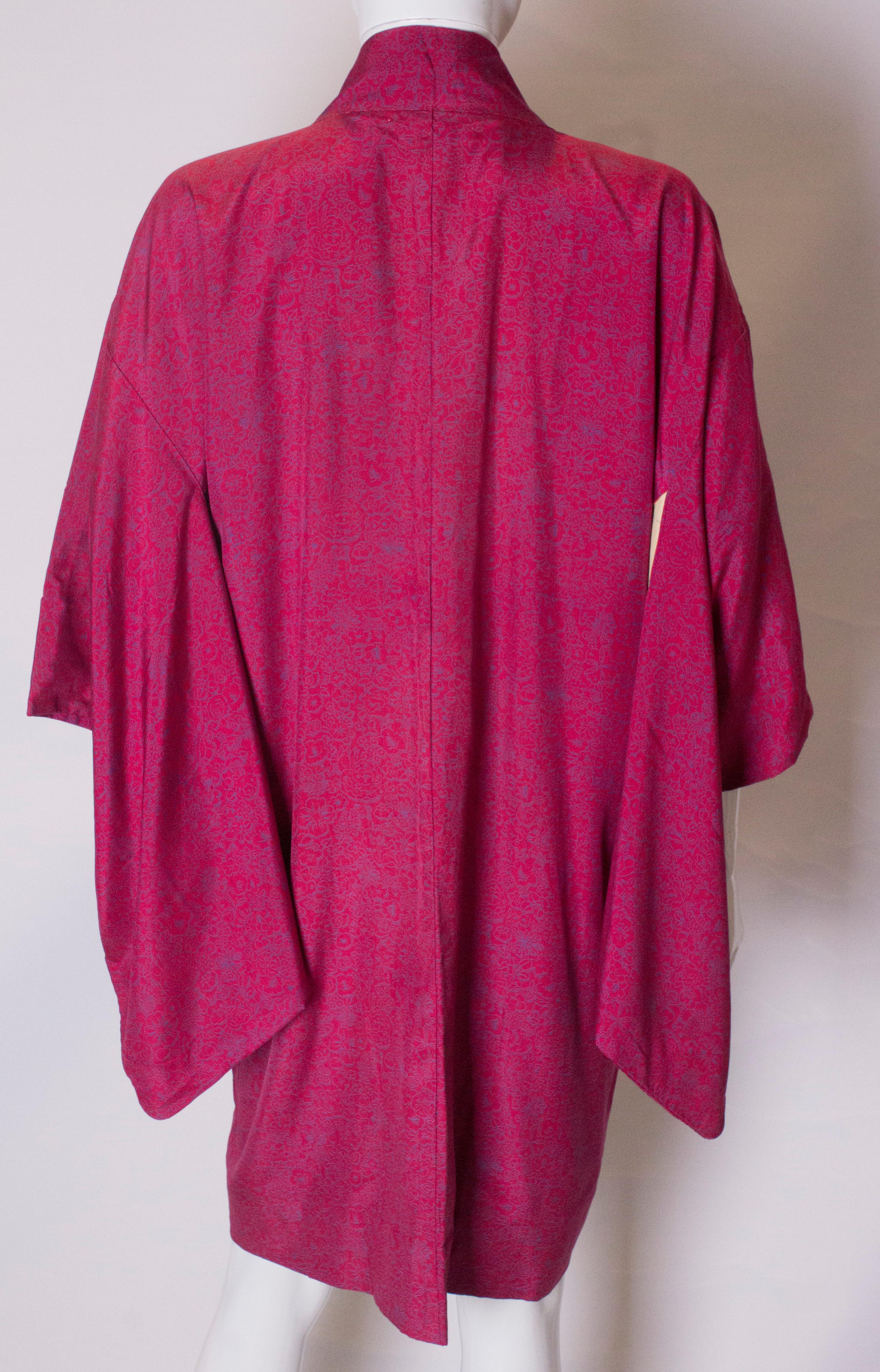 Vintage Raspberry Pink Silk Kimono 4