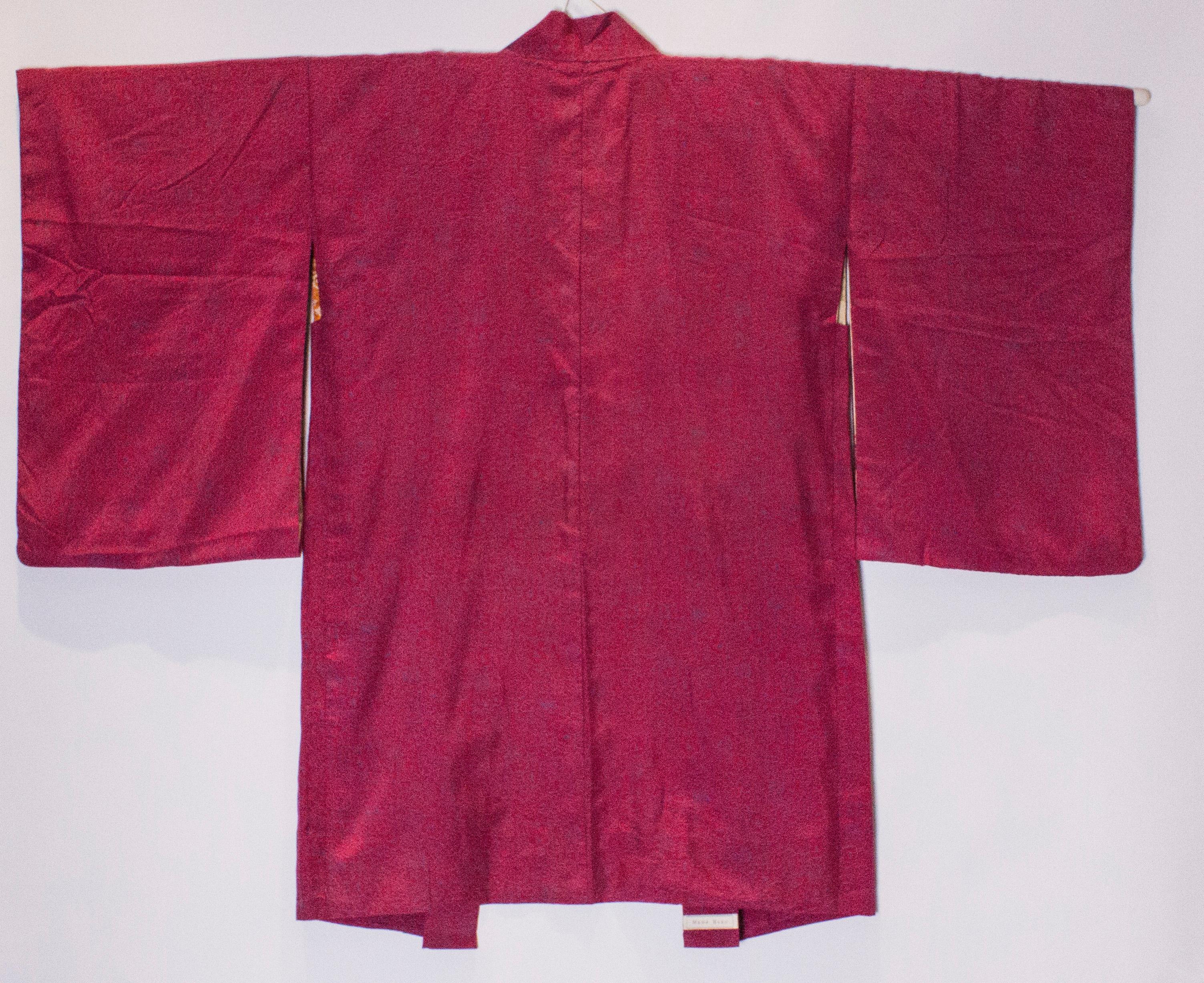 Vintage Raspberry Pink Silk Kimono 5