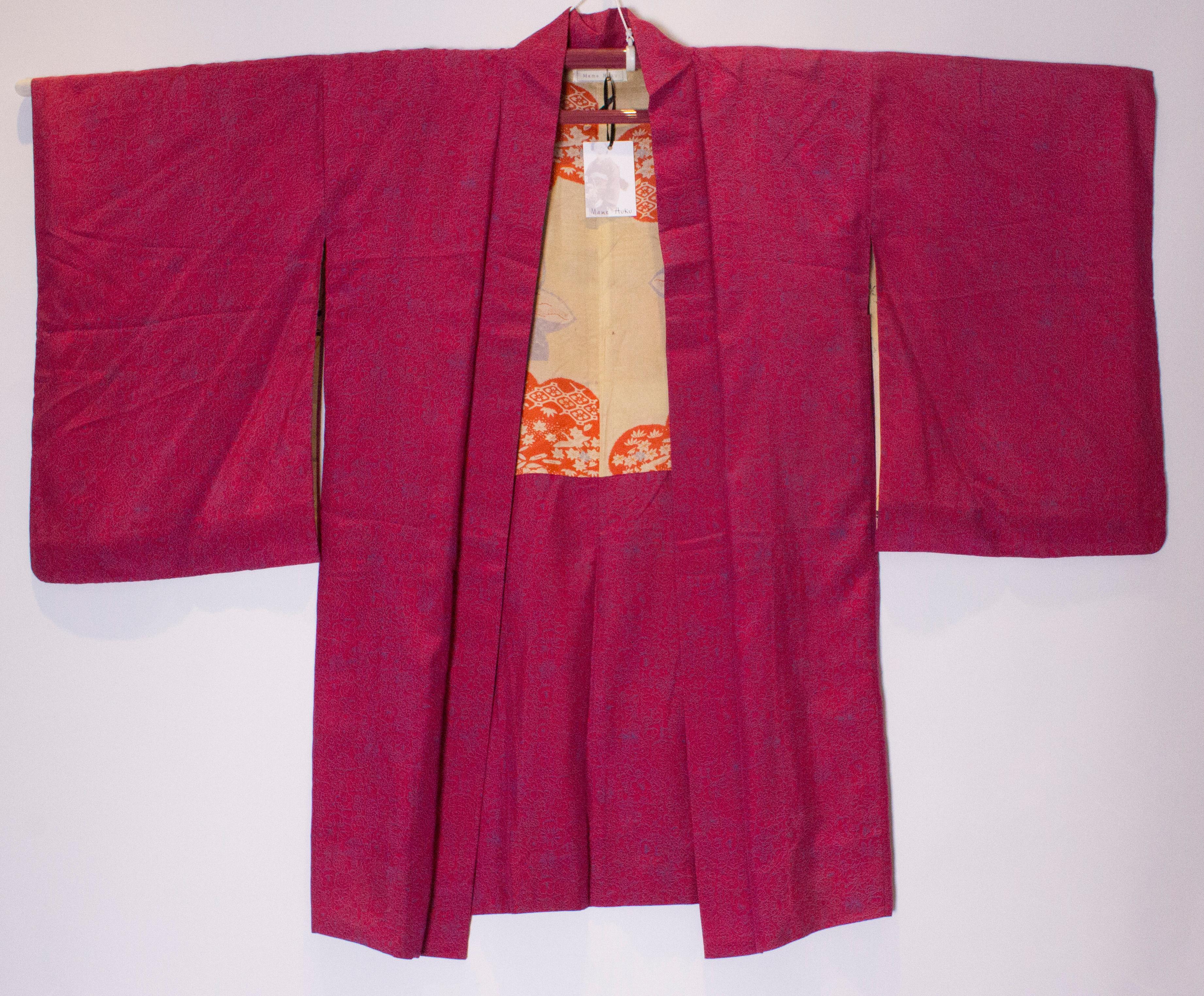 Vintage Raspberry Pink Silk Kimono 7