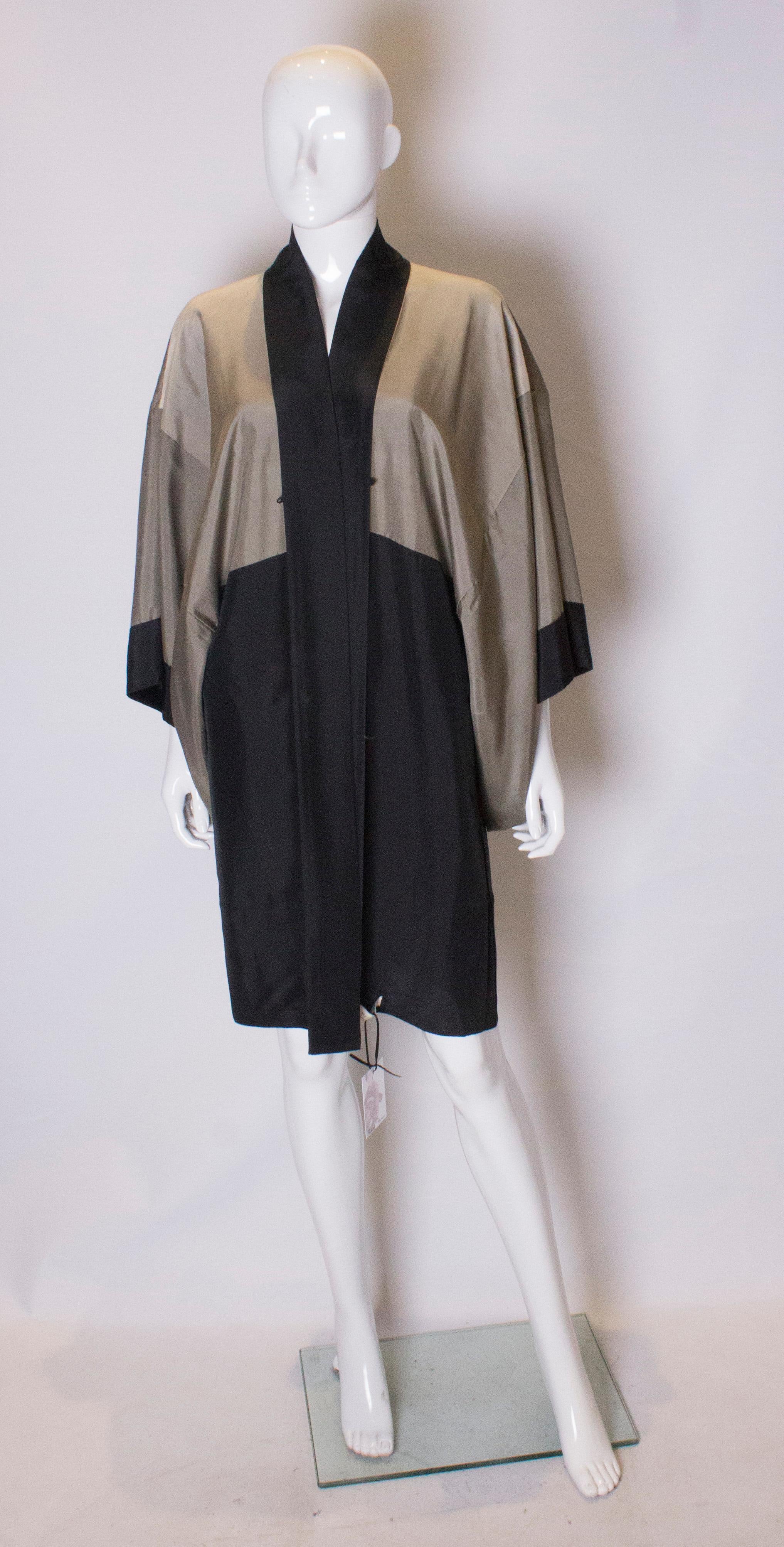 Gray Vintage Silk Kimono with Handpainted Lining