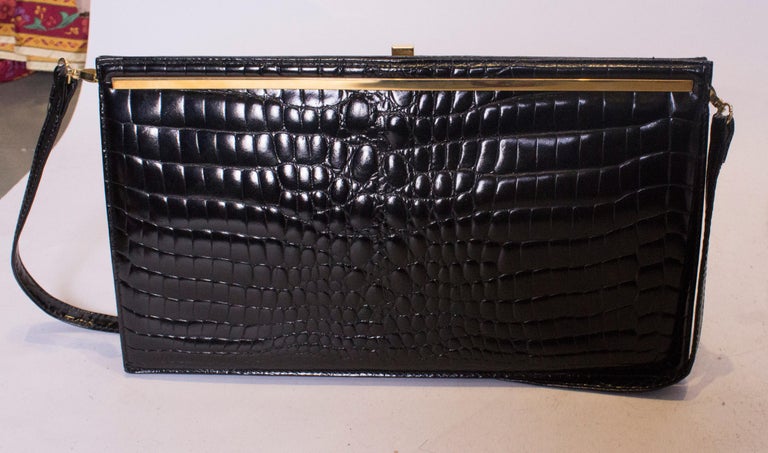 Women's Vintage Bon Gout Black Crocodile Bag For Sale