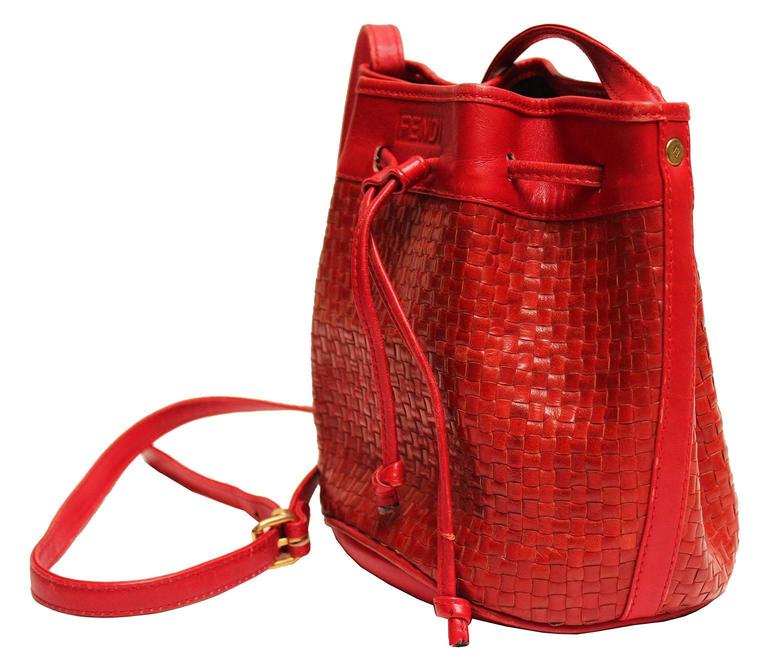 1970s Fendi Red Woven Leather Bucket Bag at 1stDibs  fendi red bucket bag,  red woven leather bag, red fendi bucket bag