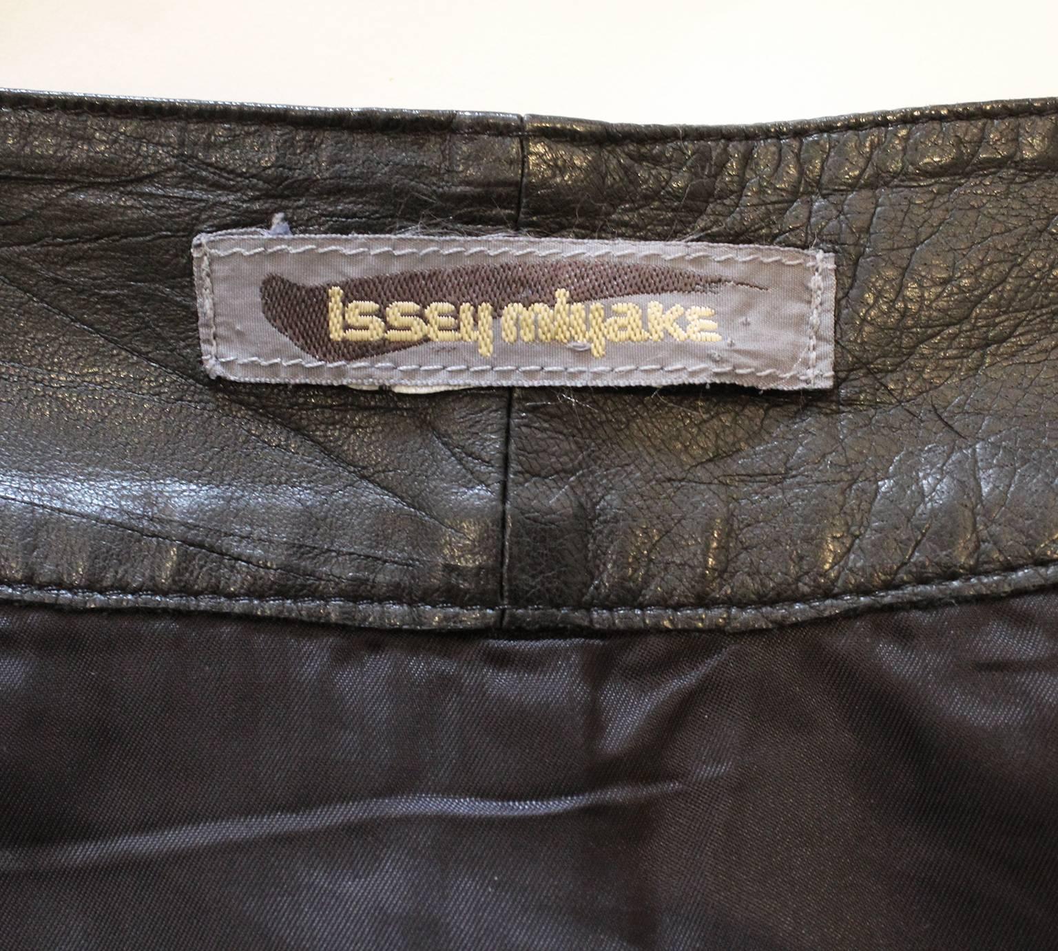 1980s Issey Miyake Black Textured Leather Midi Wrap Over Skirt 6