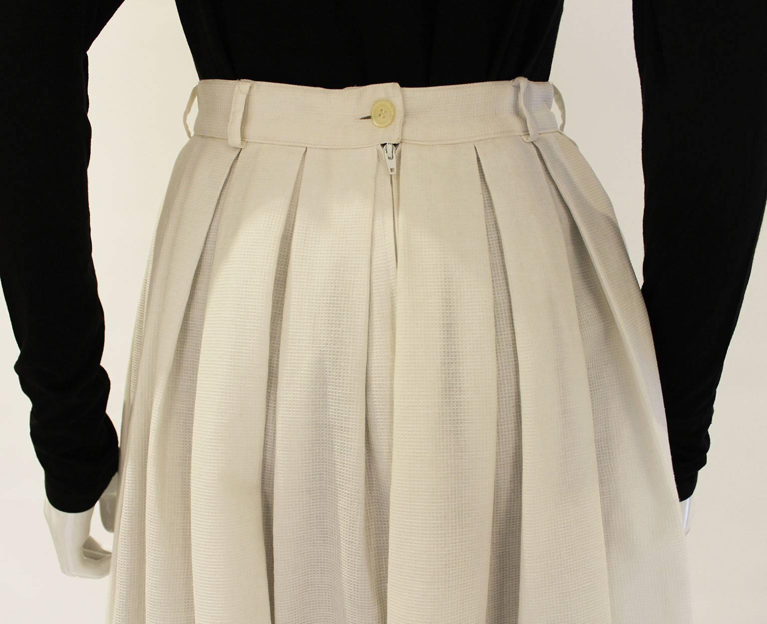 1980s Michael Kors White Cotton Pleated Skirt 3