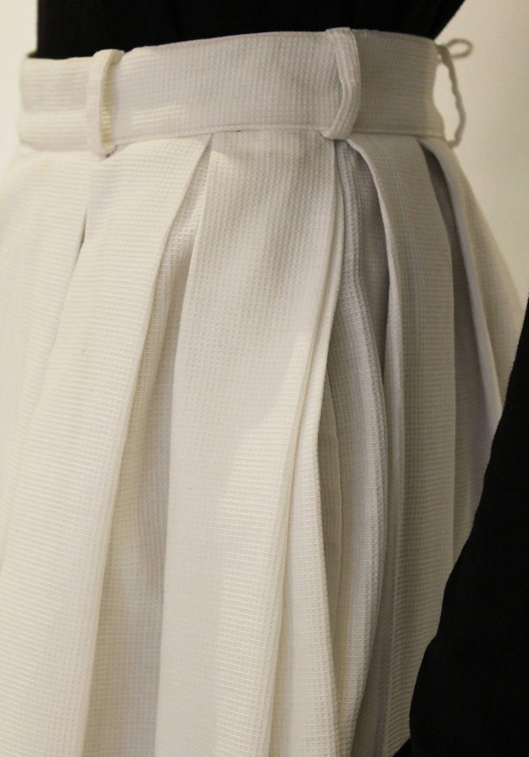 1980s Michael Kors White Cotton Pleated Skirt 2