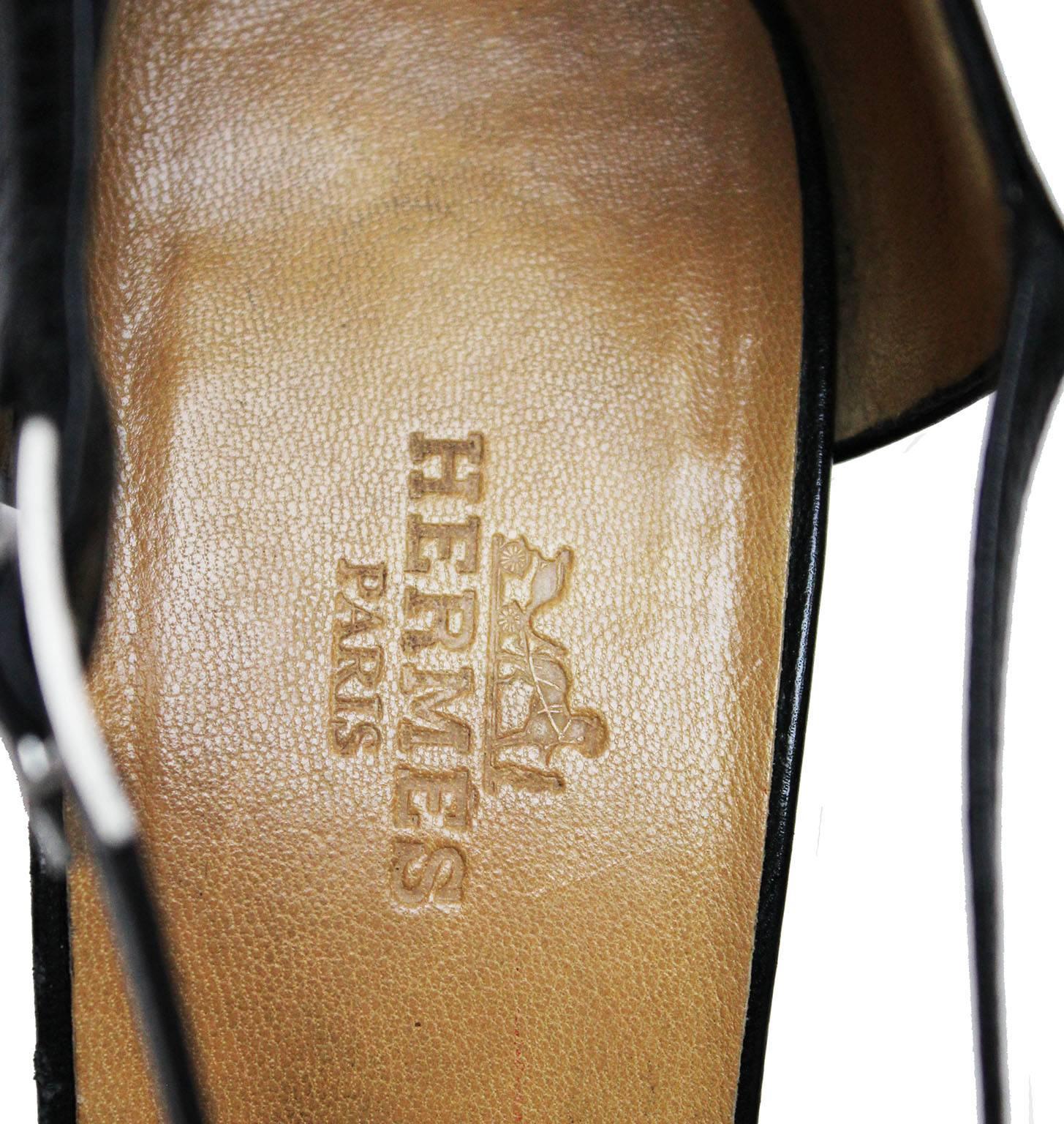 Hermes Black Leather T bar Shoes 4