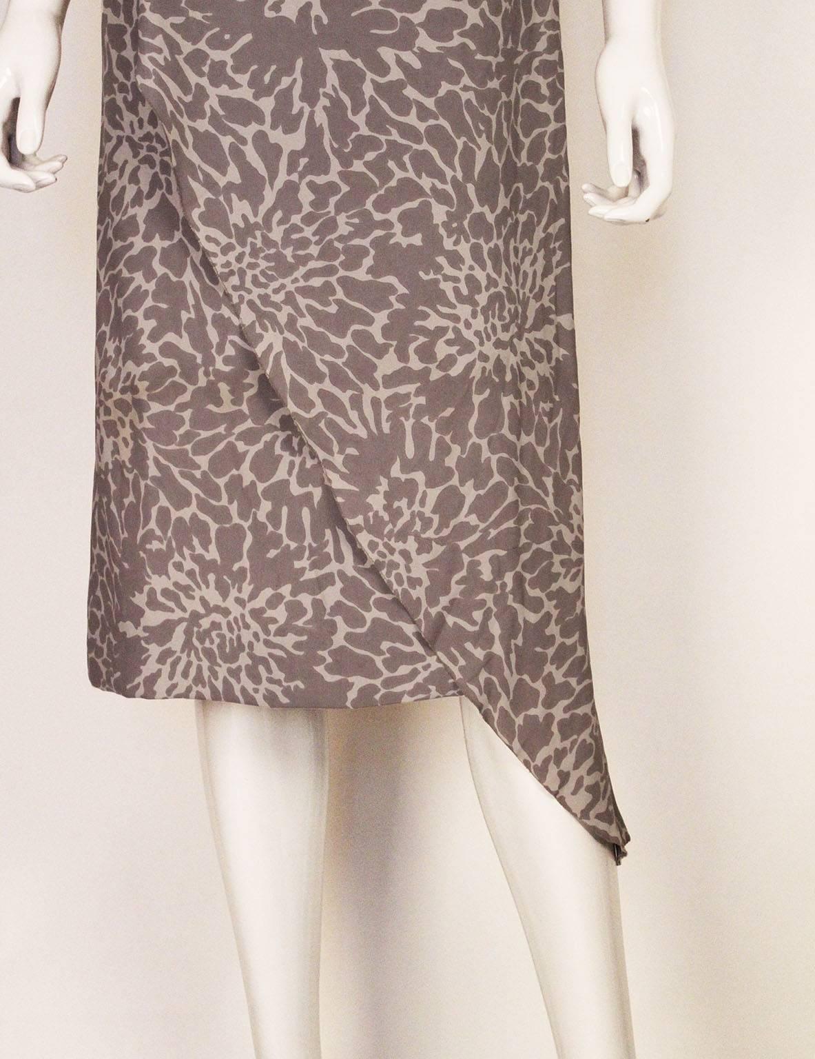 1980s Pierre Balmain Grey and White  Floral Print Draped Dress 3