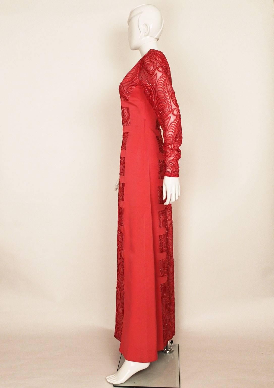 Red 1960s Christian Dior Rose Pink Devoree and Silk Dress