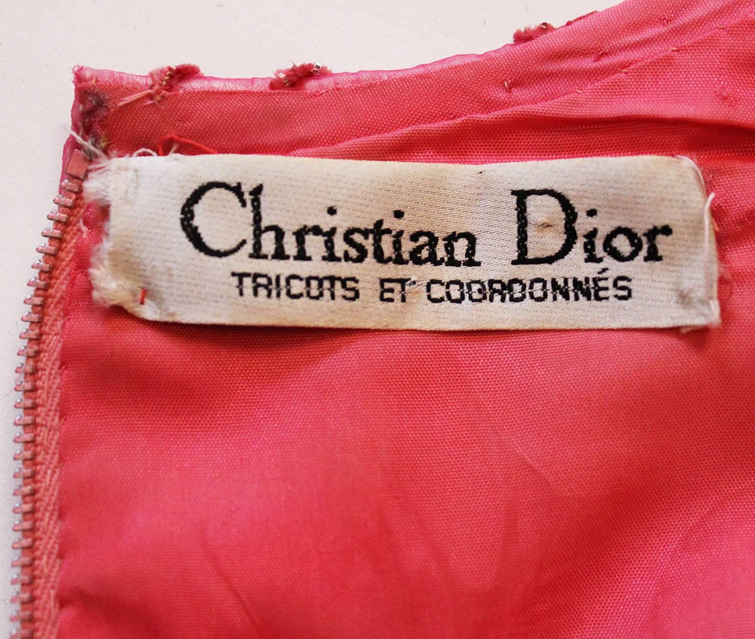 1960s Christian Dior Rose Pink Devoree and Silk Dress 4