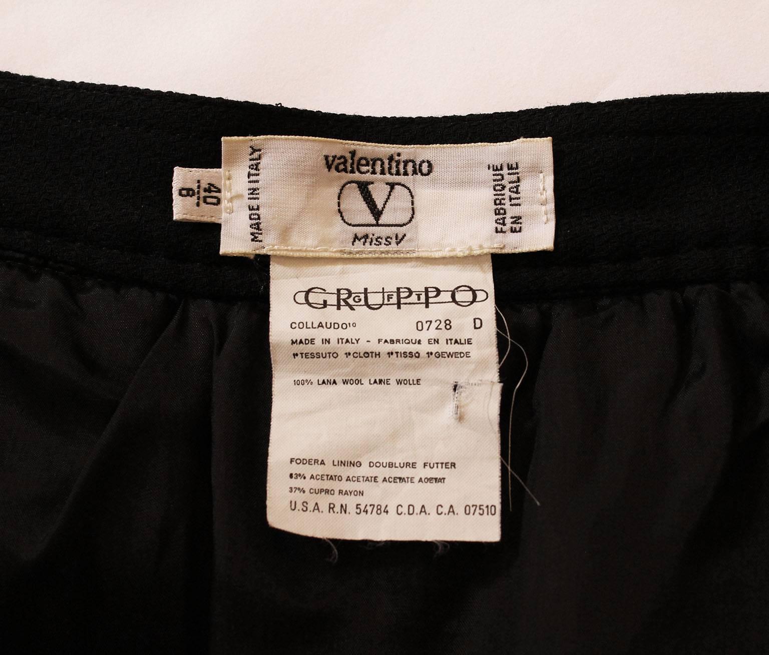 1980s Valentino Black Wool Skirt 3